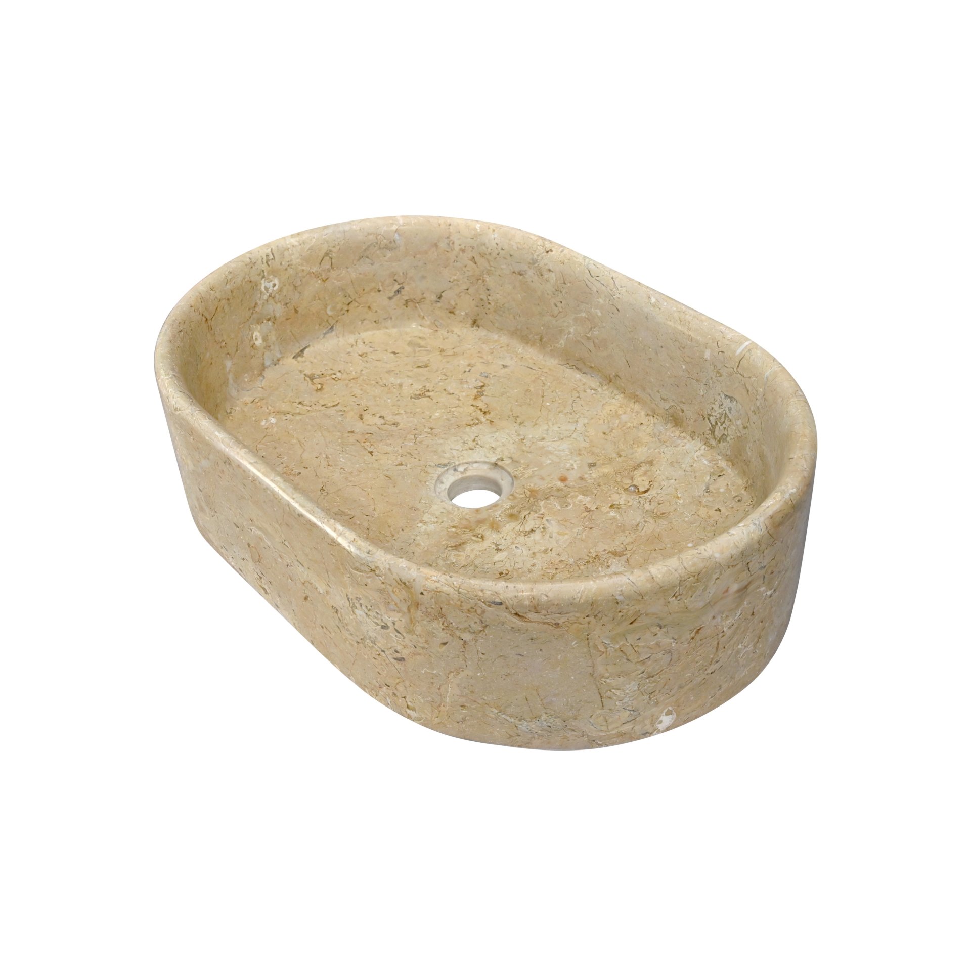 Vessel Sink, Semi Polished Surface, Genuine Real Marble, Oval Shape - Beige / Gold - Image 7
