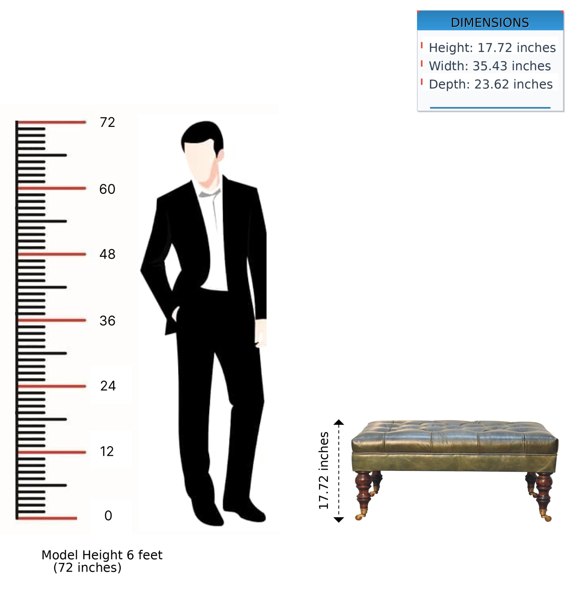 Buffalo - Leather Ottoman With Castor Legs - Green - Image 12