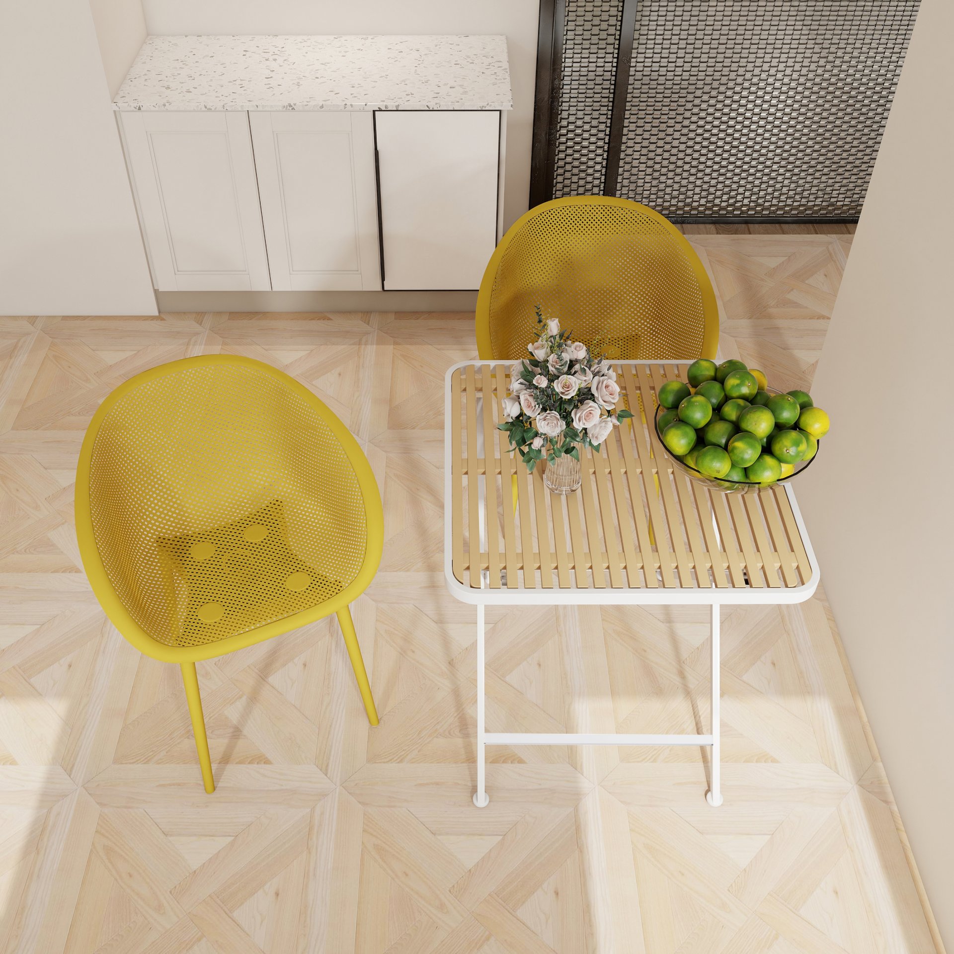 2 Pack Lounge Chair Set With Folding Square Table - Earthy Yellow / Khaki / White - Image 14