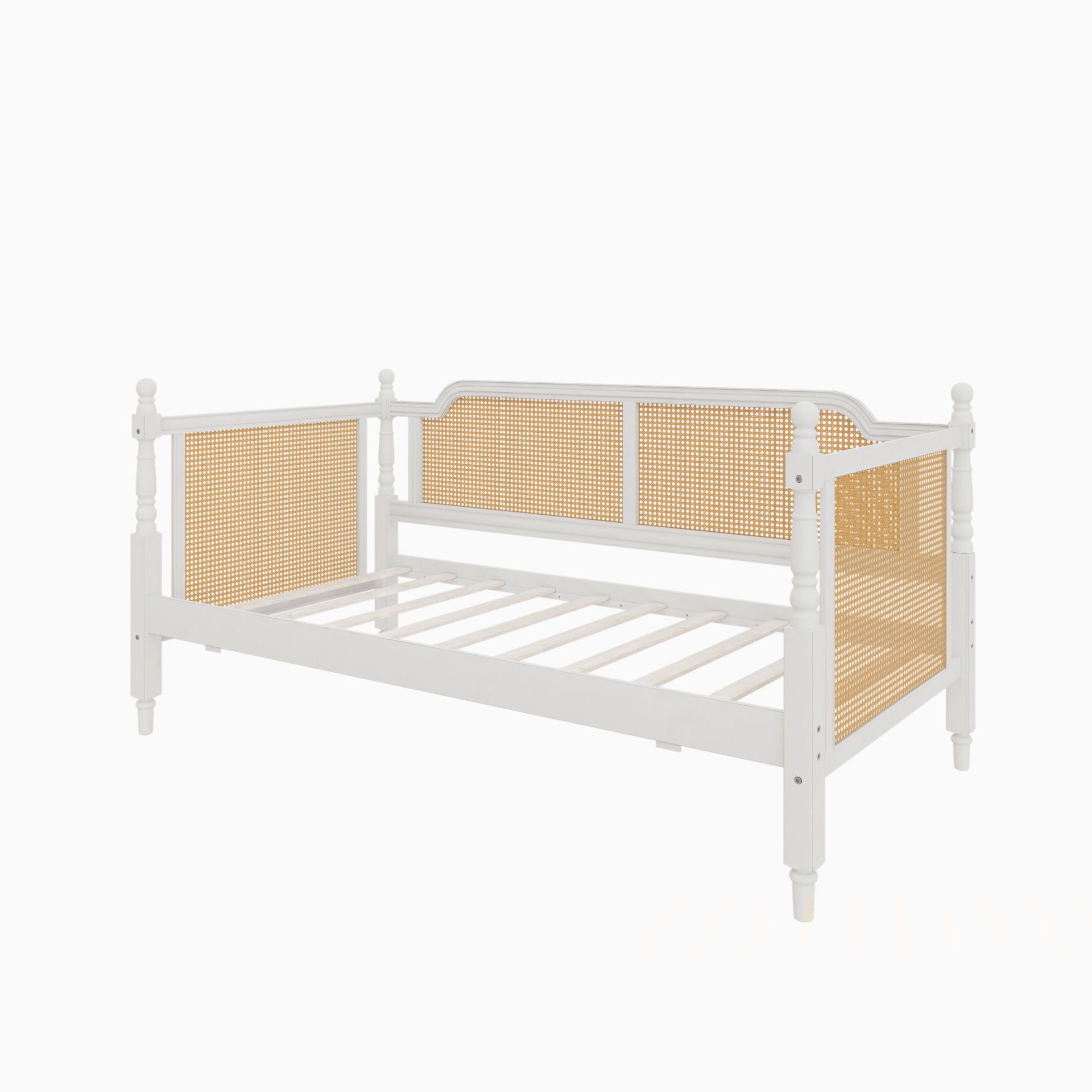 Traditional Style Rattan Twin Size Daybed With 2 Drawers For Limited Space, Guest Room, No Box Spring Needed - Antique White - Image 10
