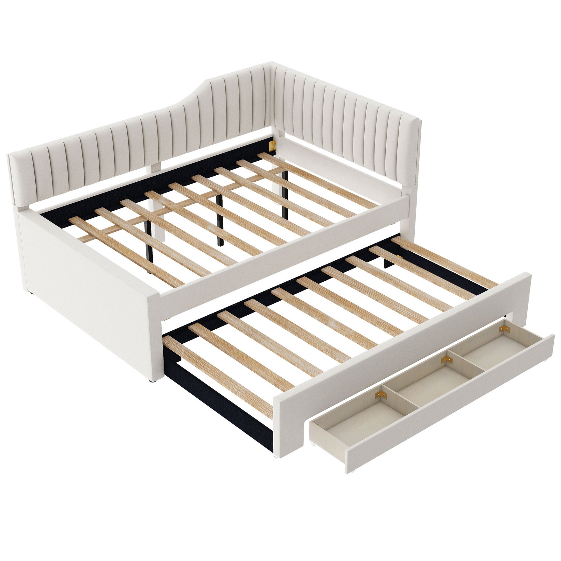 Full Size Upholstered Daybed With Trundle And 3 Drawers - Beige - Image 11