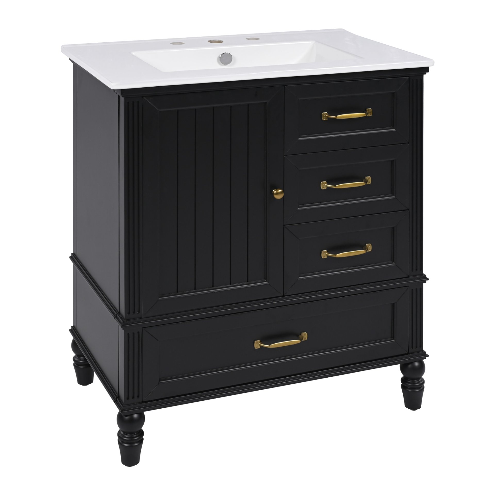 30" Bathroom Vanity With Sink, Cabinet With Door & 3 Drawers - Black - Image 13