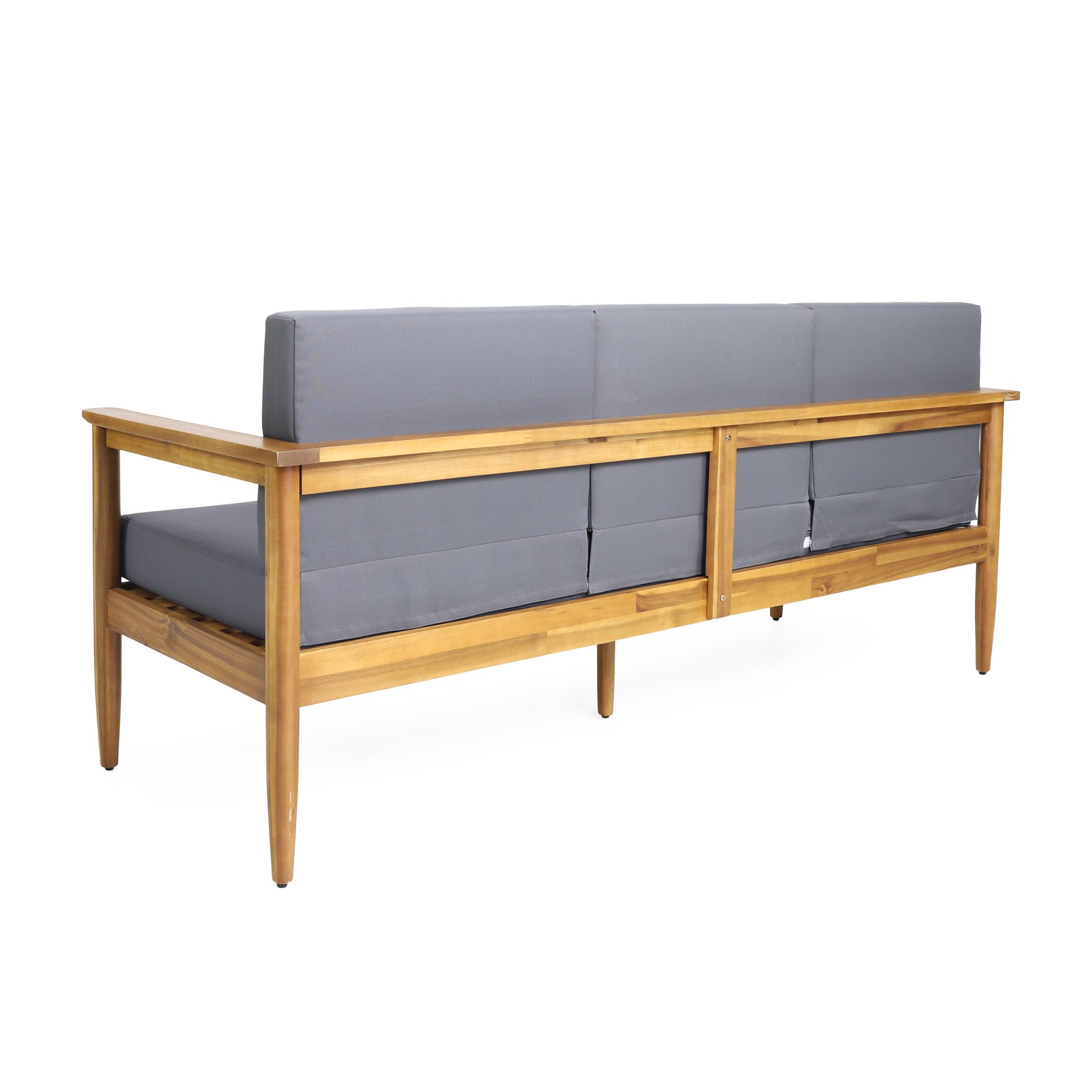 Outdoor 3 Seater Sofa With Cushion And Teak Acacia Wood - Dark Gray - Image 6