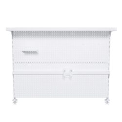 Clamp On Desk Pegboard With Single Monitor Stand, Organizer With Hooks & Movable Panel - White