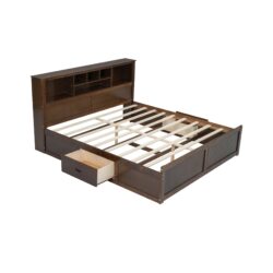 King Size Platform Bed With Multi Storage Headboard, USB And Drawers - Wood