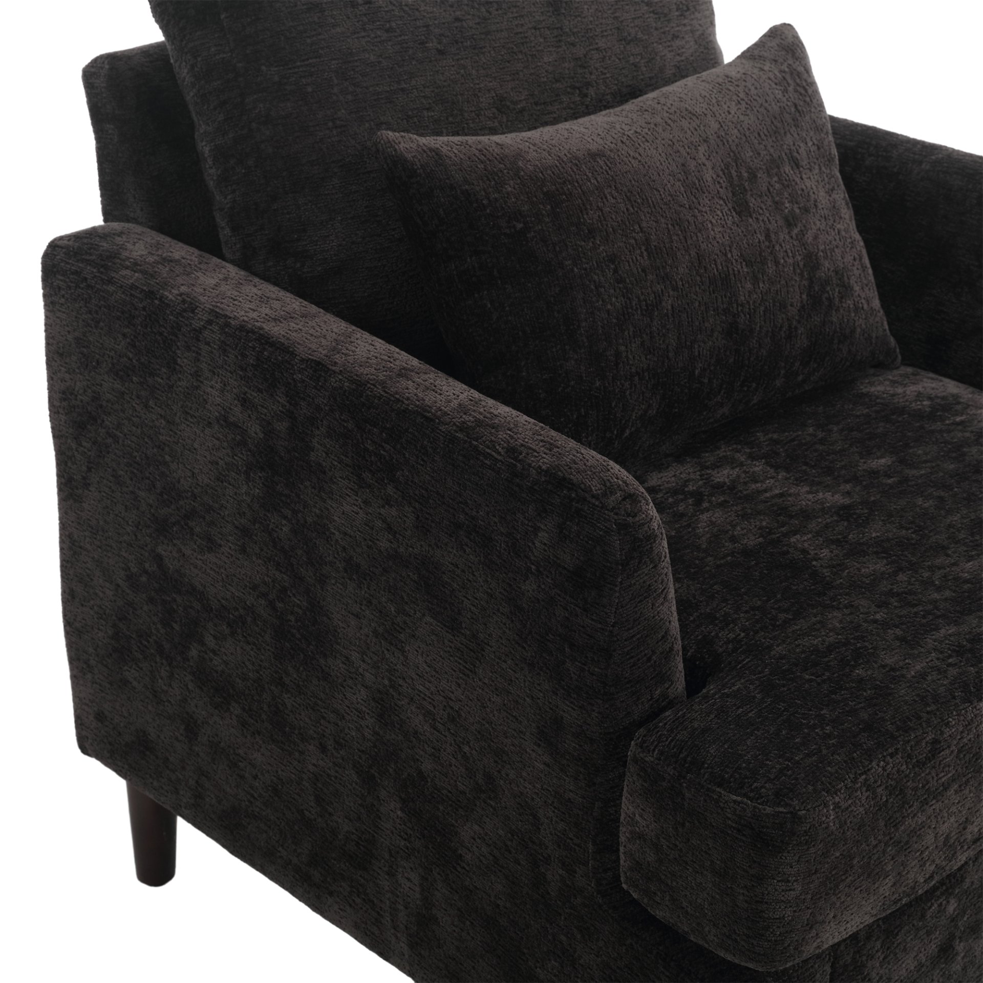 Modern Accent Chair Lounge Chair Chenille Tufted Club Chair Mid Century Arm Chair With Solid Wood Frame - Black - Image 13