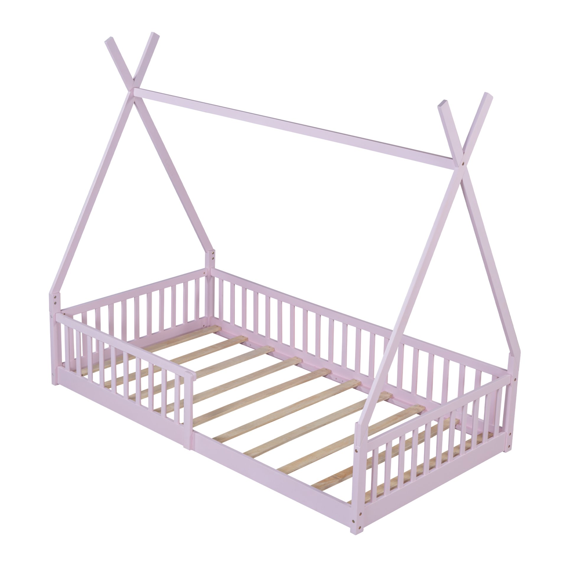 Twin Size House Bed With Fence - Pink - Image 11