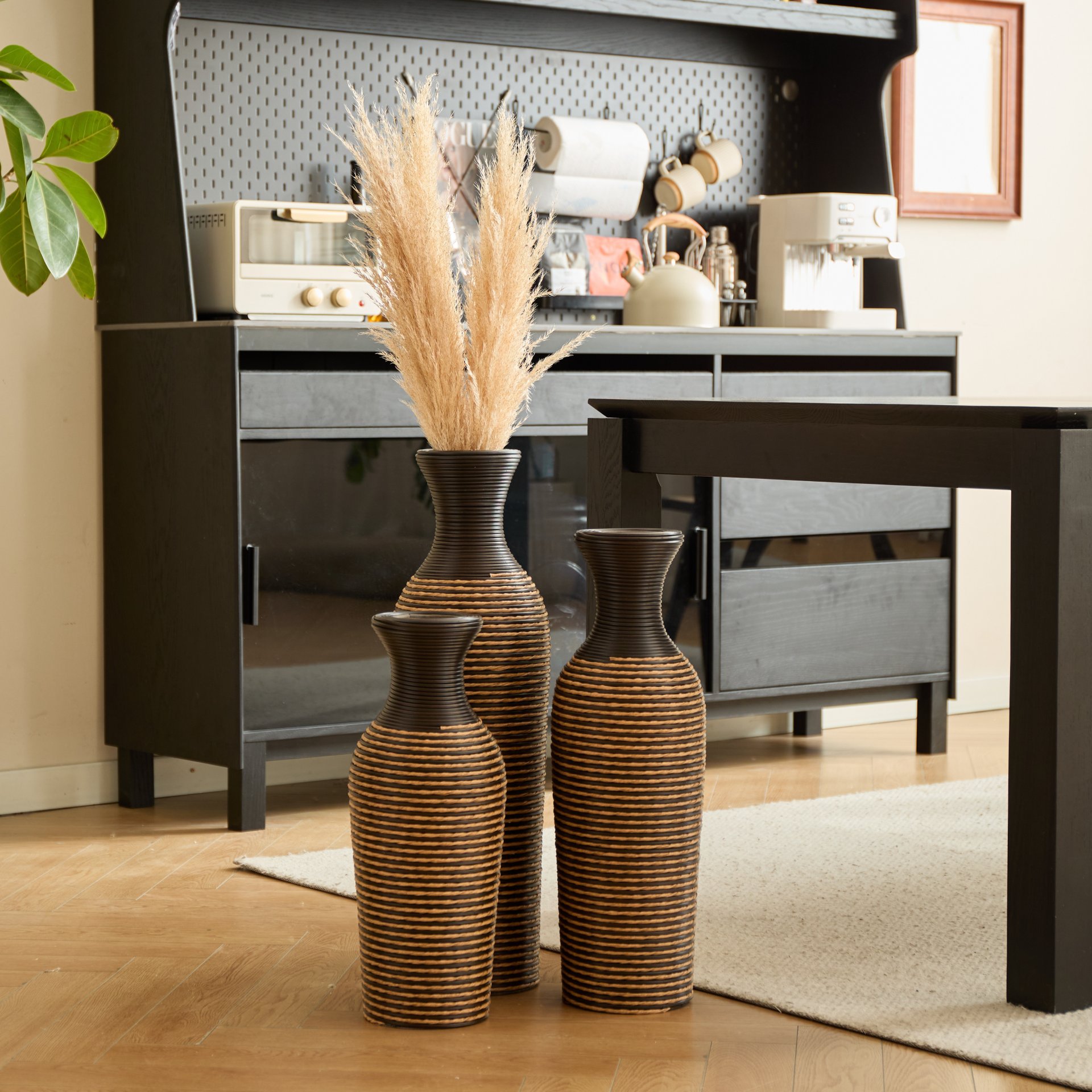 3 Piece Set Of Decorative Floor Vases, Classic And Neat Floor Vases With High Independent Flower Racks, Artificial Vine Vases, Home Decoration Flower Racks - Beige / Black - Image 8