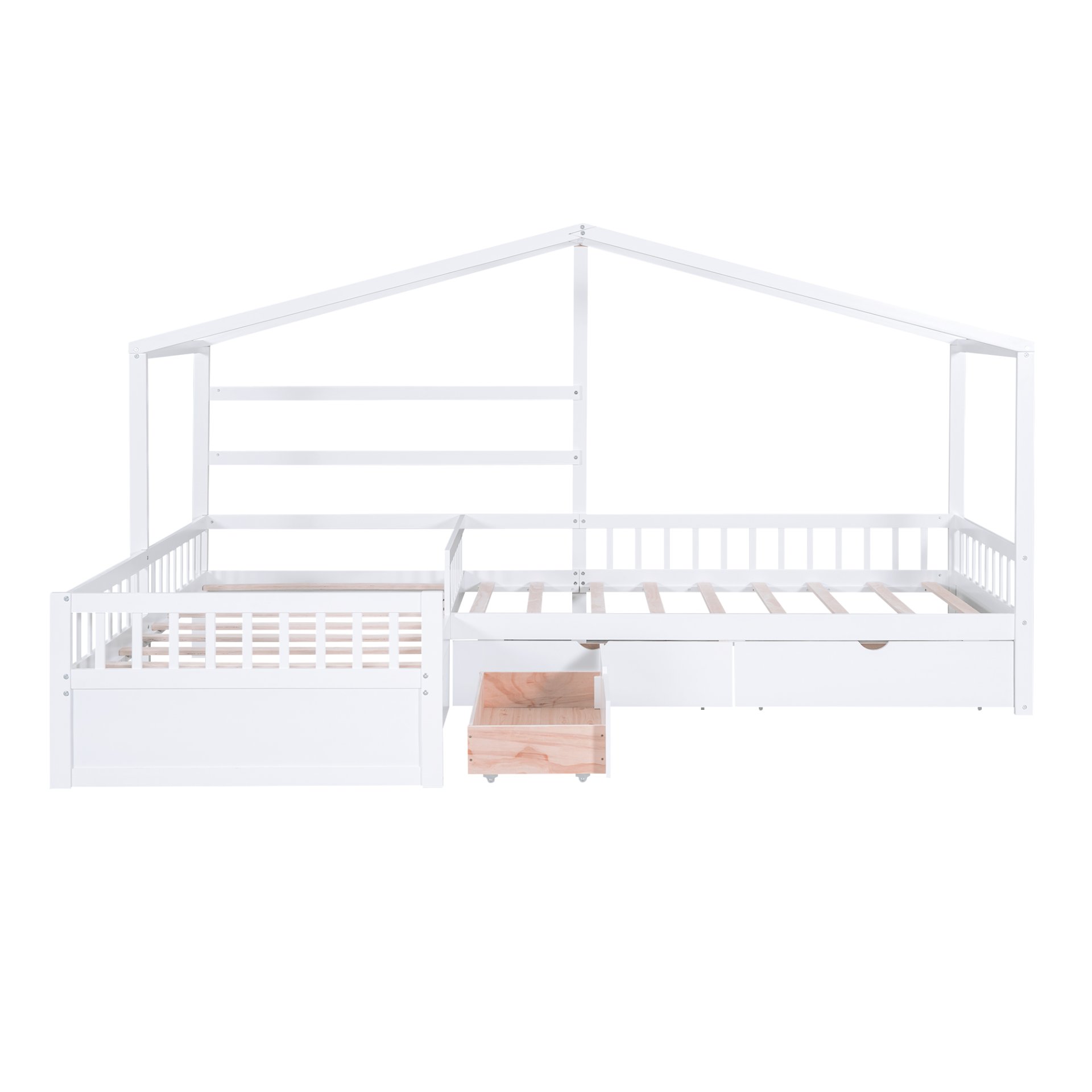 L-Shape Twin Platform Bed With 3 Storage Drawers - White - Image 10