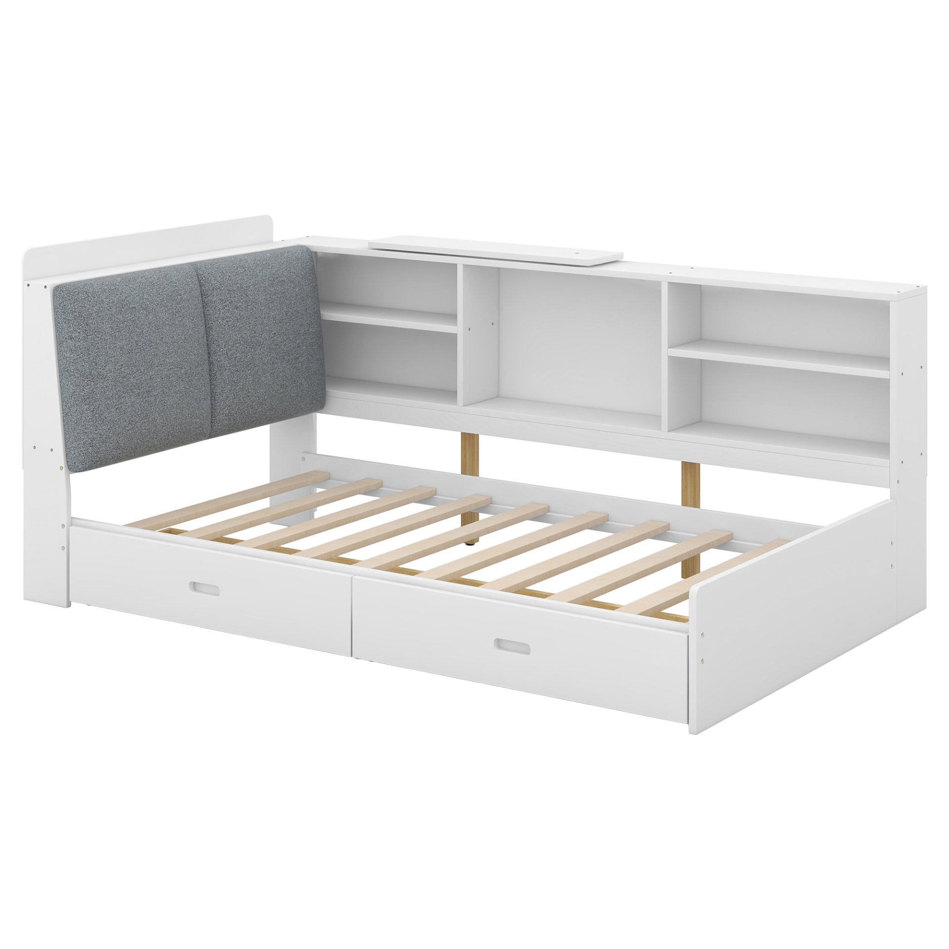 Twin Size Platform Bed With Storage Headboard, Shelves And 2 Drawers - White - Image 13