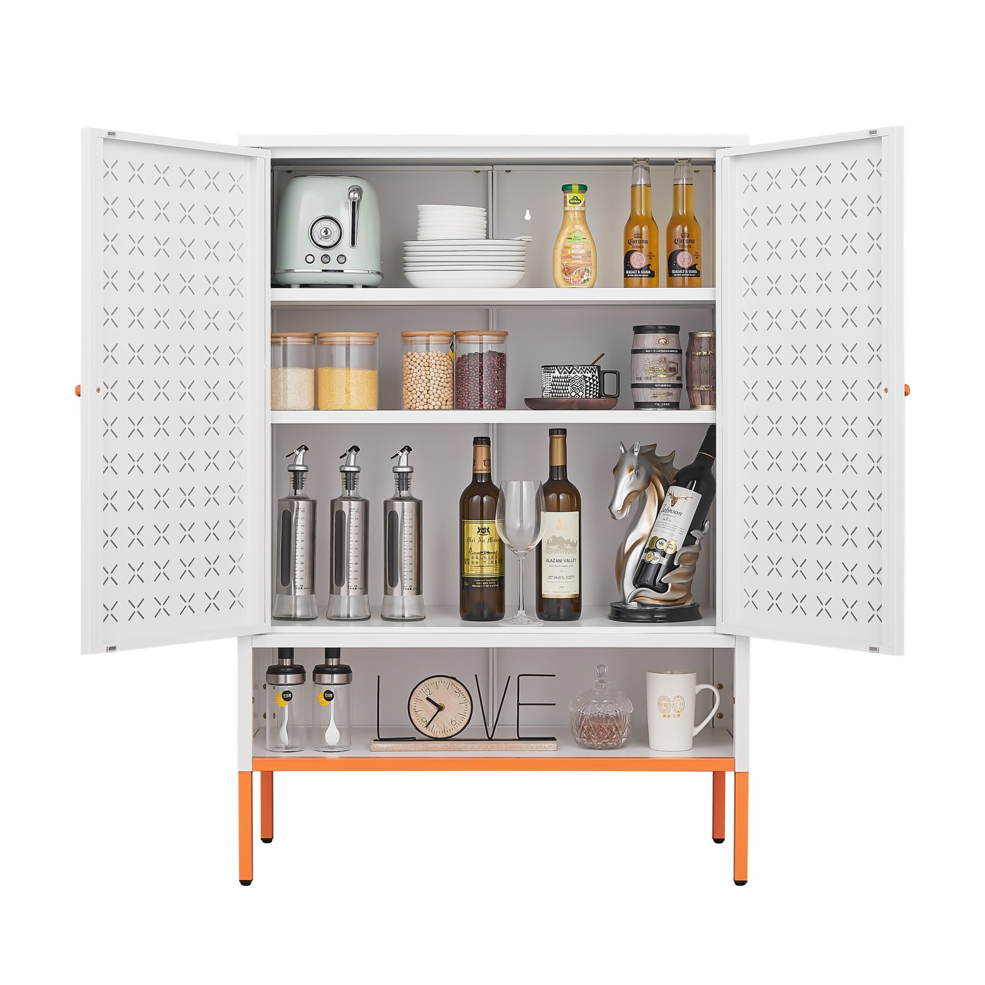 Grid - Double Door Shoe Cabinet With Adjustable Compartments And Moisture Proof Design In Metal - White - Image 7