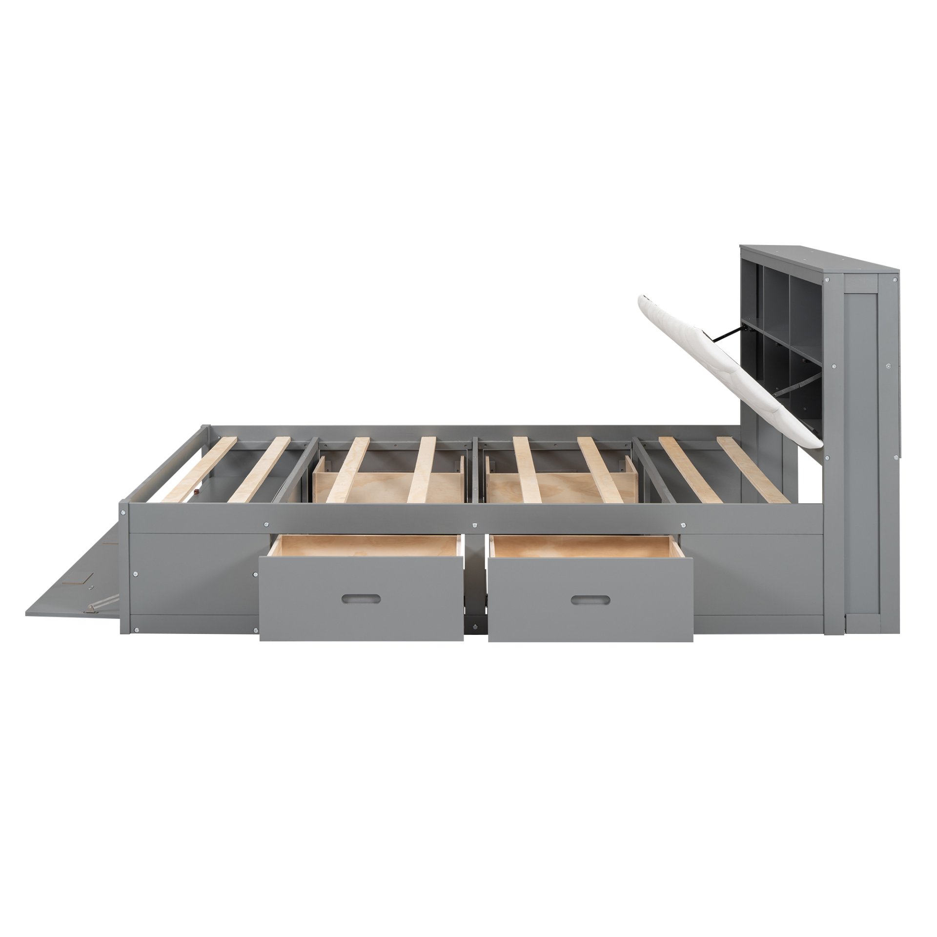 Queen Size Platform Bed With Storage Headboard, Shoe Rack And 4 Drawers - Gray - Image 19