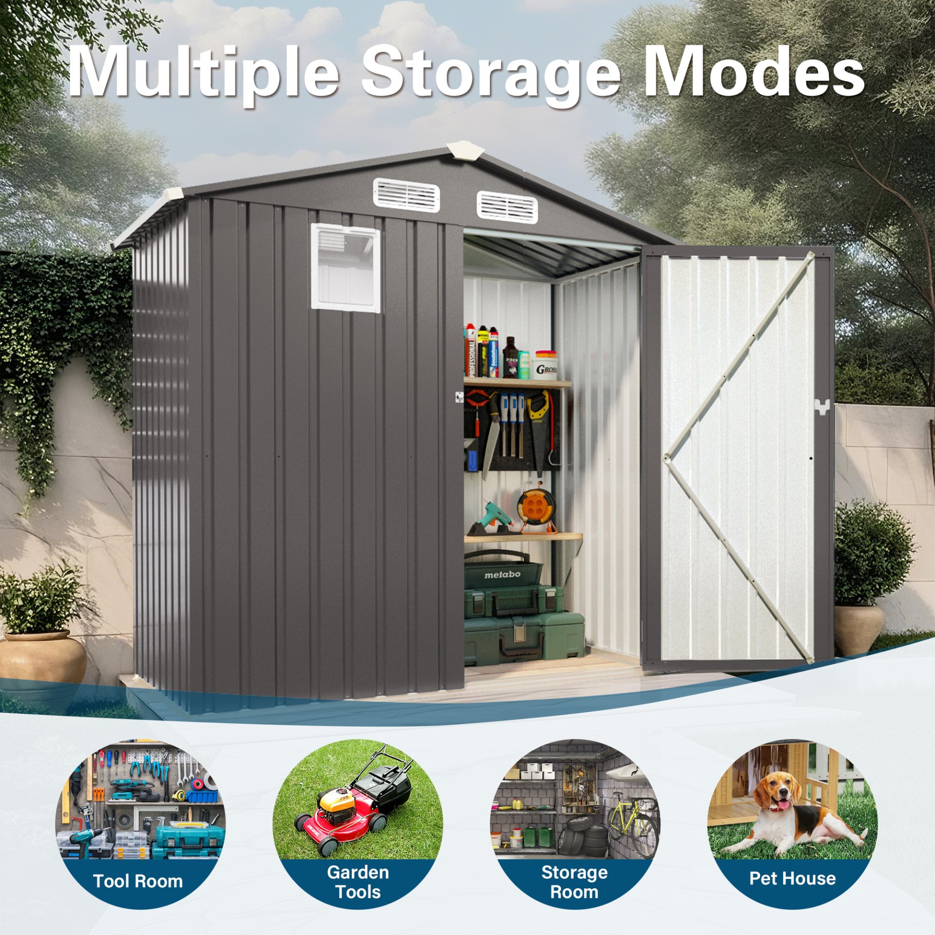 Compact Outdoor Storage Shed With Peaked Roof And Lockable Door - Gray - Image 6