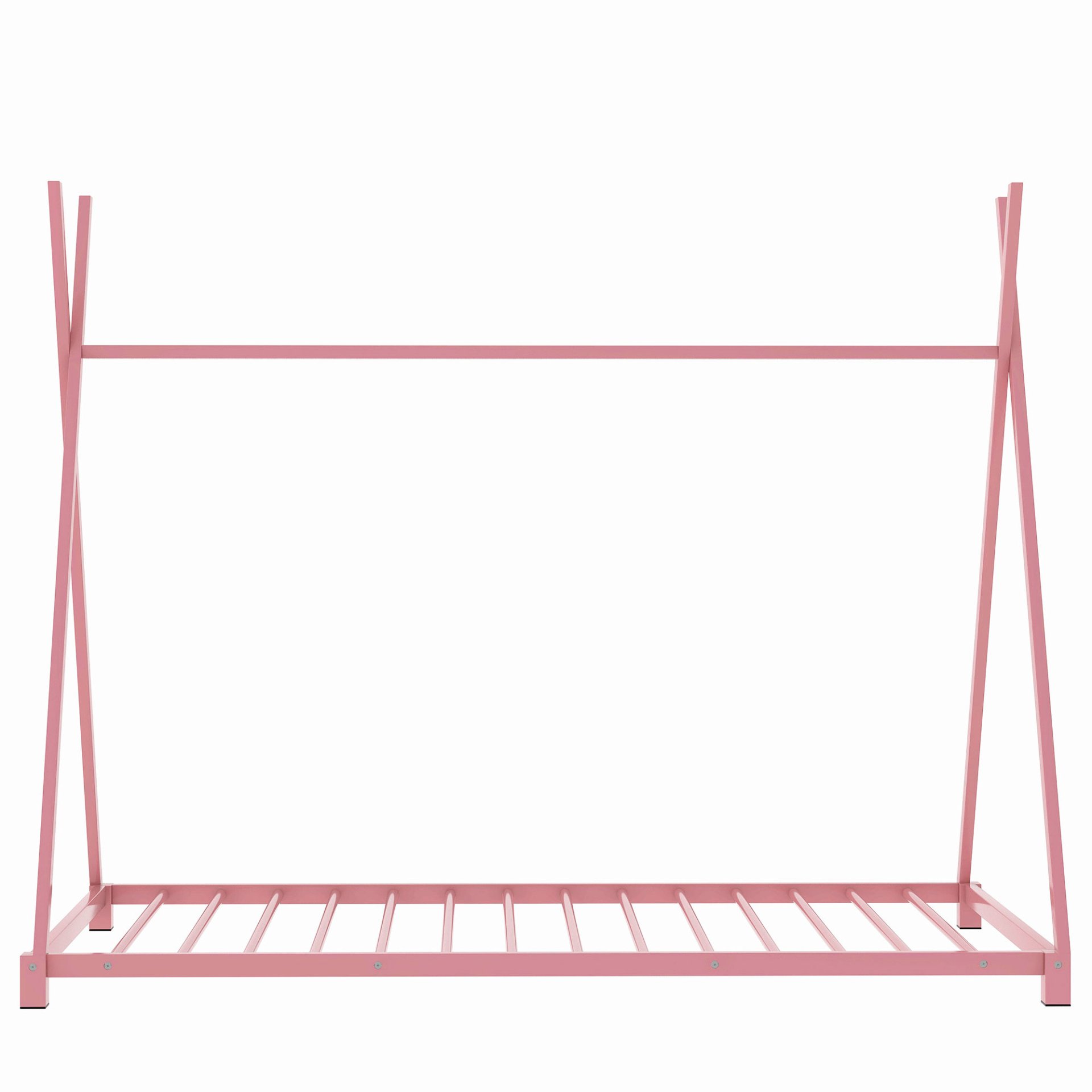 Twin Size House Platform Bed With Triangle Structure, Sturdy Frame, Low Profile Design - Pink - Image 9