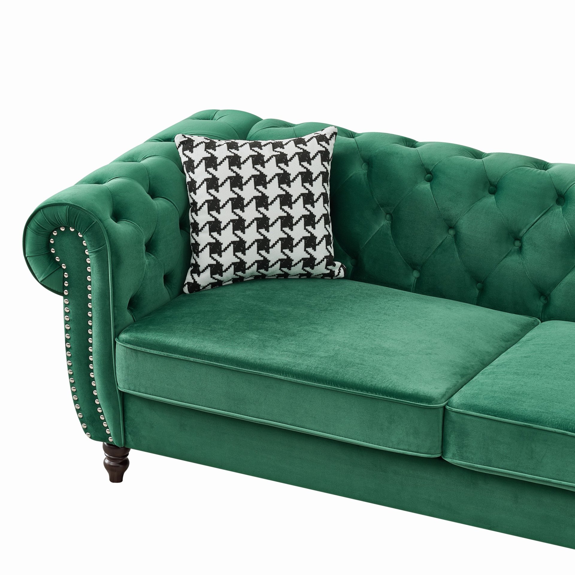 Chesterfield Sofa With Roll Armrest & Nailhead, 3 And 2 Seater - Green - Image 17