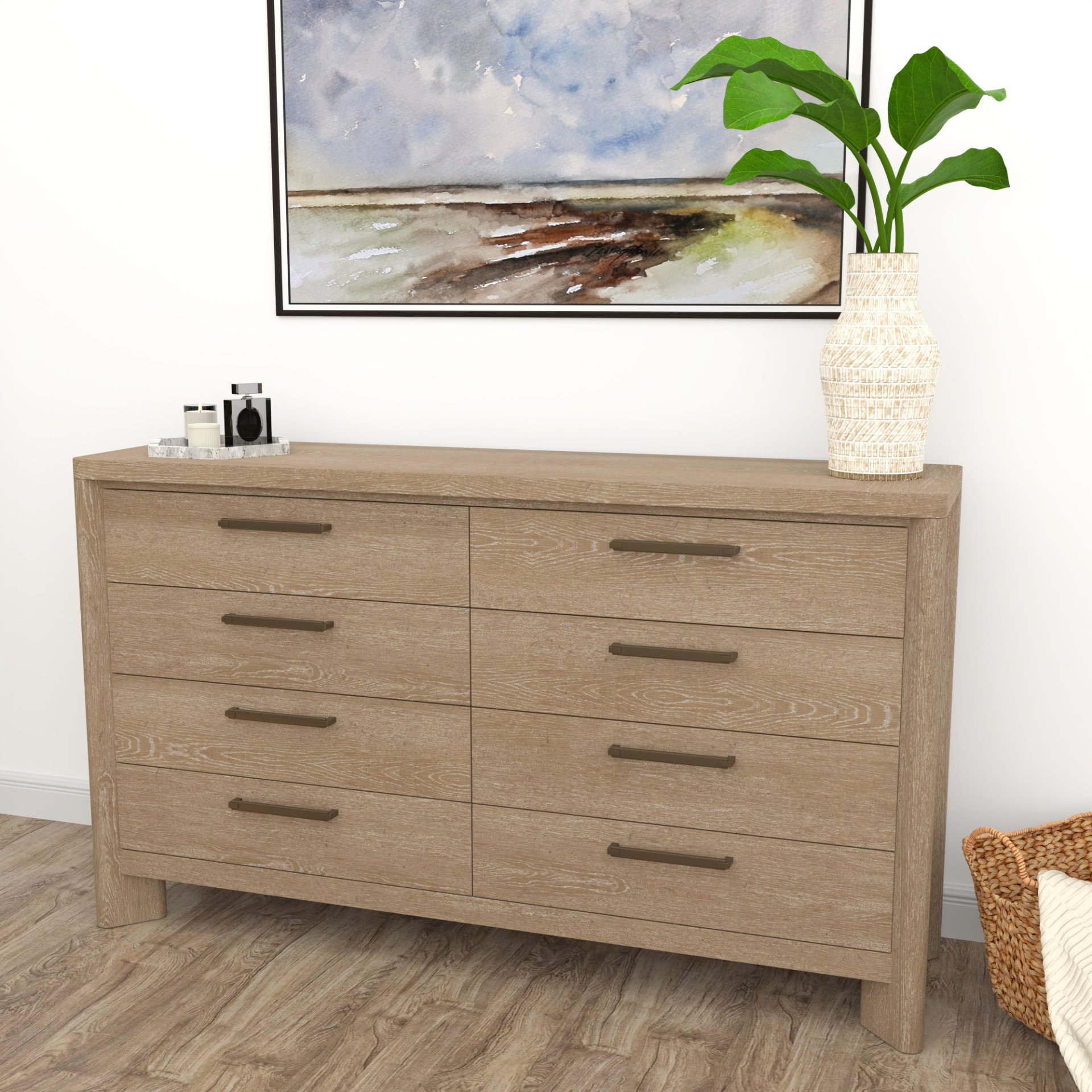 Contemporary 8 Drawer Dresser - Tan - Image 2