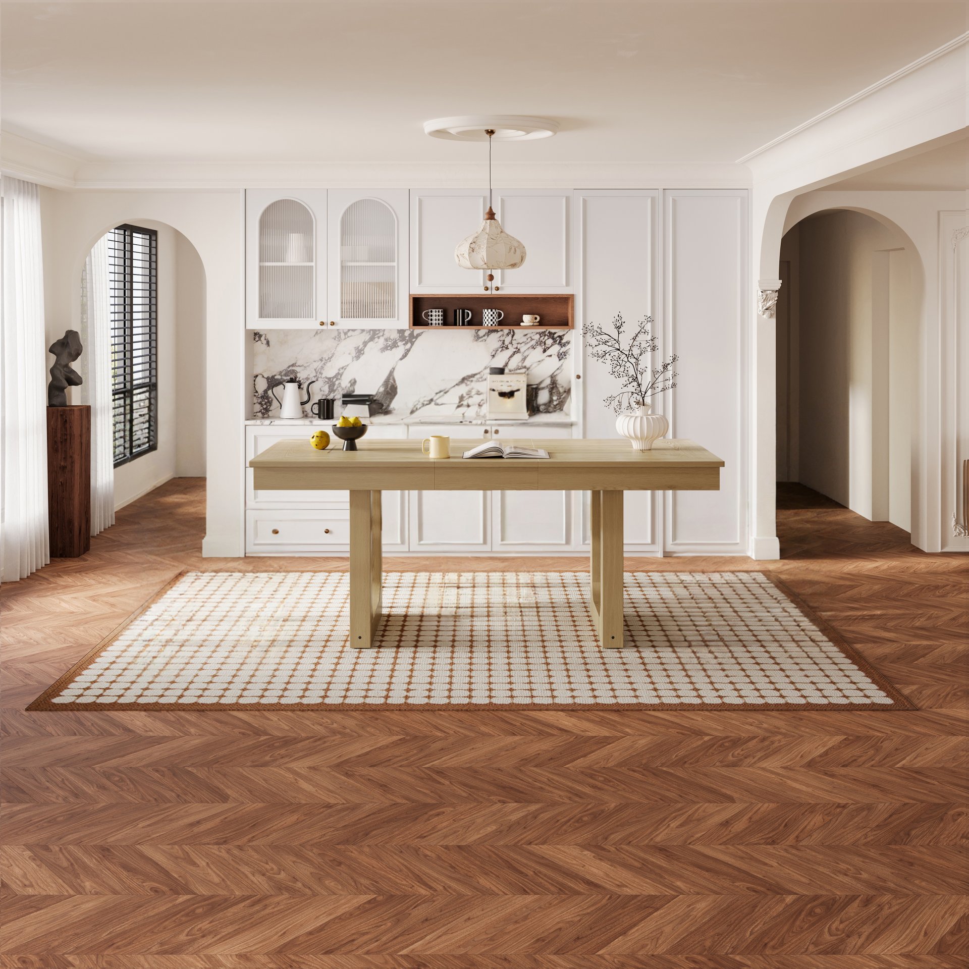 60 To 78", Extendable Dining Table, Farmhouse Wooden Kitchen Table With Removable Leaf, Seats 4 - 8 - Natural - Image 18