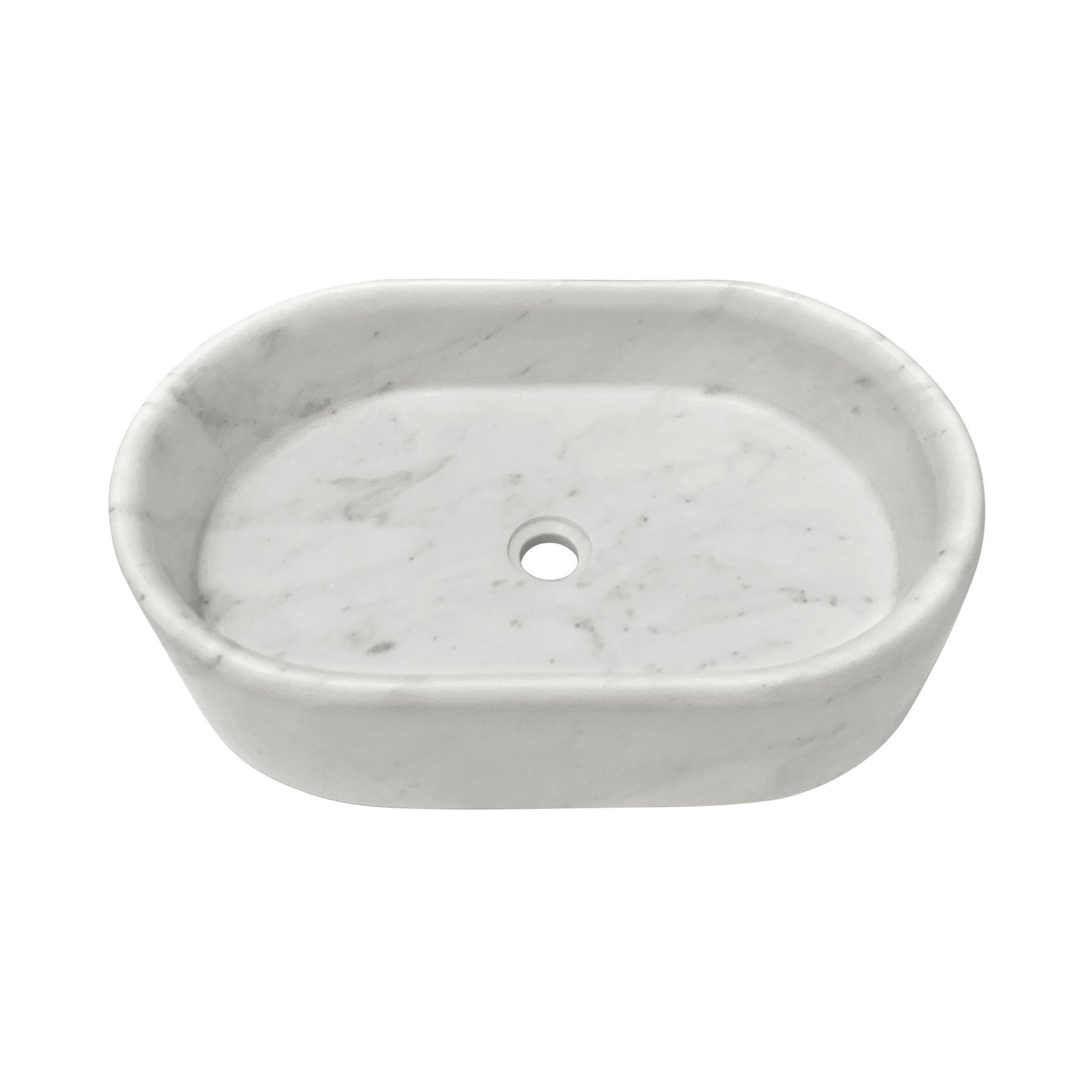Vessel Sink, Semi Polished Surface, Genuine Real Marble, Oval Shape - White / Natural - Image 9