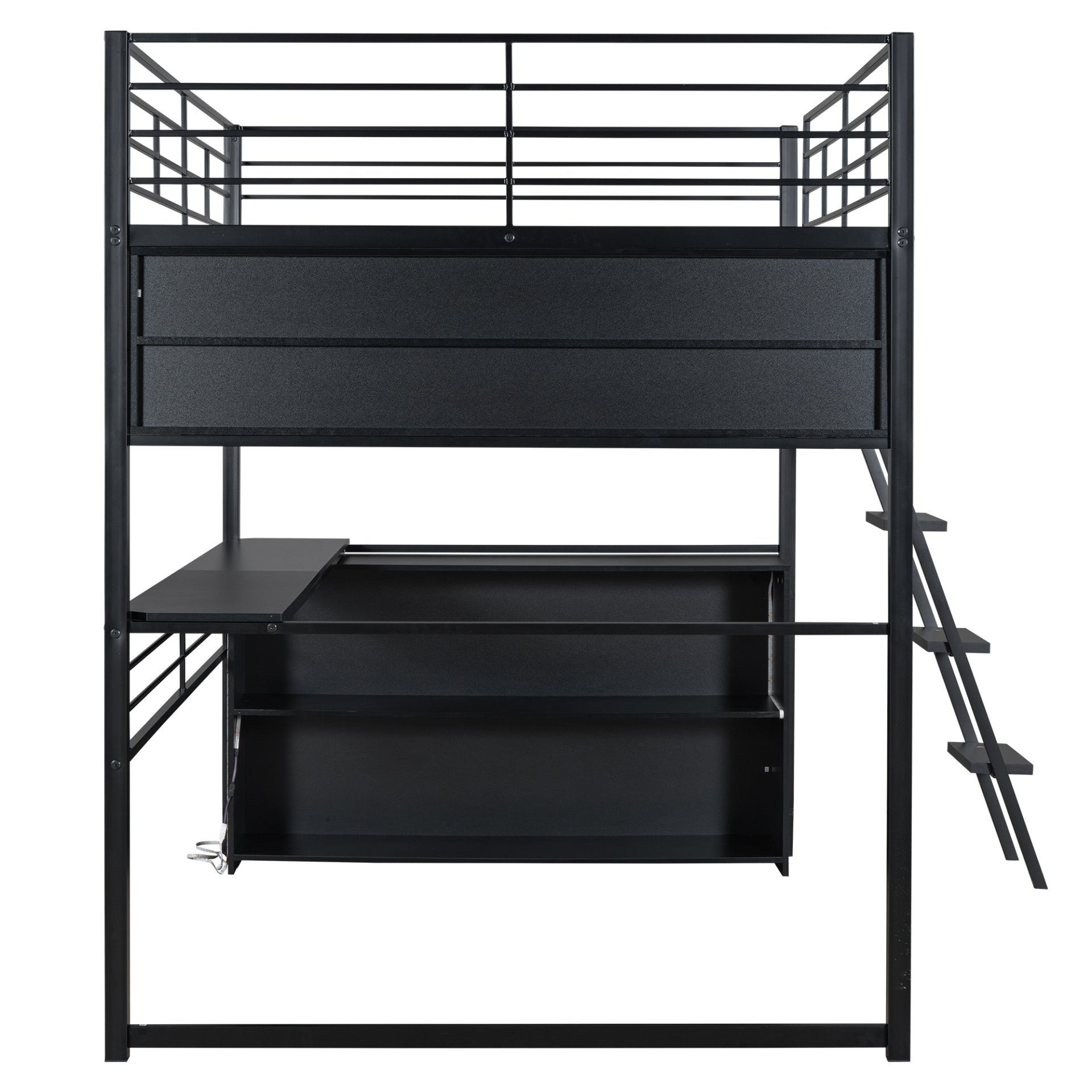 Full Size Loft Bed With LED Desk And 4 Storage Shelves - Black - Image 13