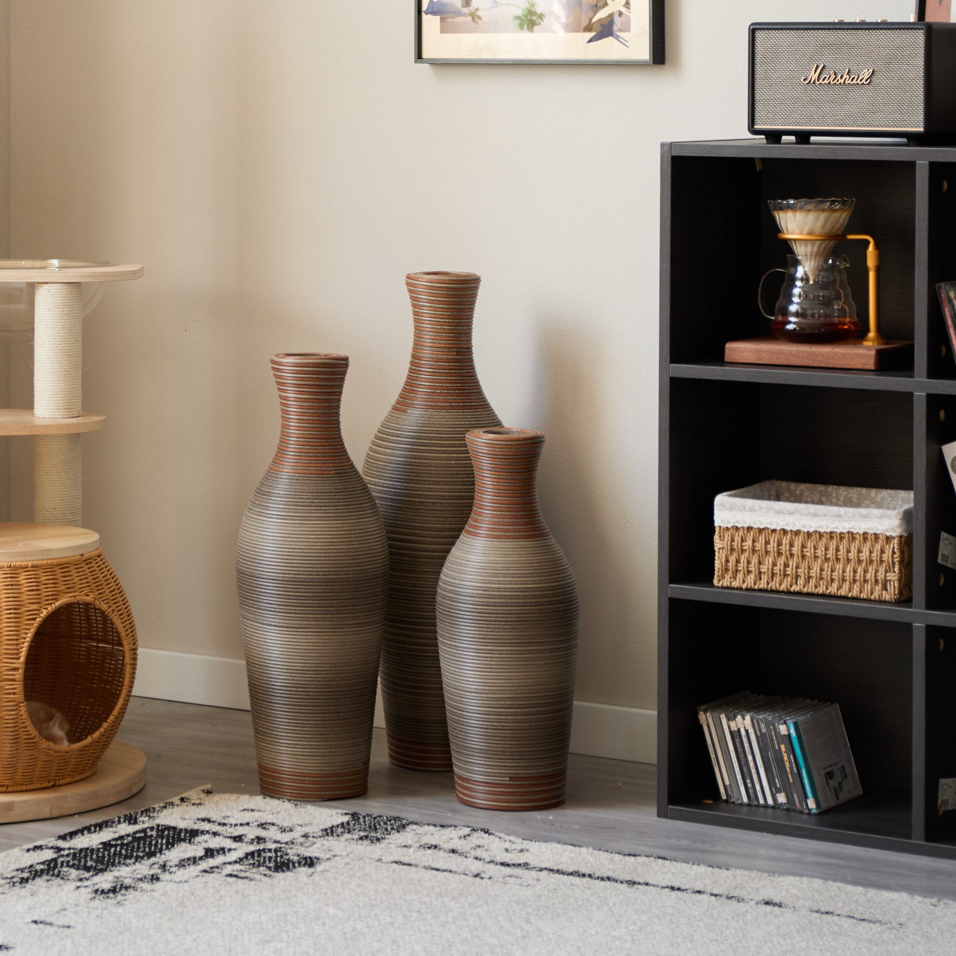 Desktop Vase, Classic And Neat Floor Vase, High Independent Flower Stand, Home Decoration Flower Stand (Set of 3) - Brown Gray - Image 19