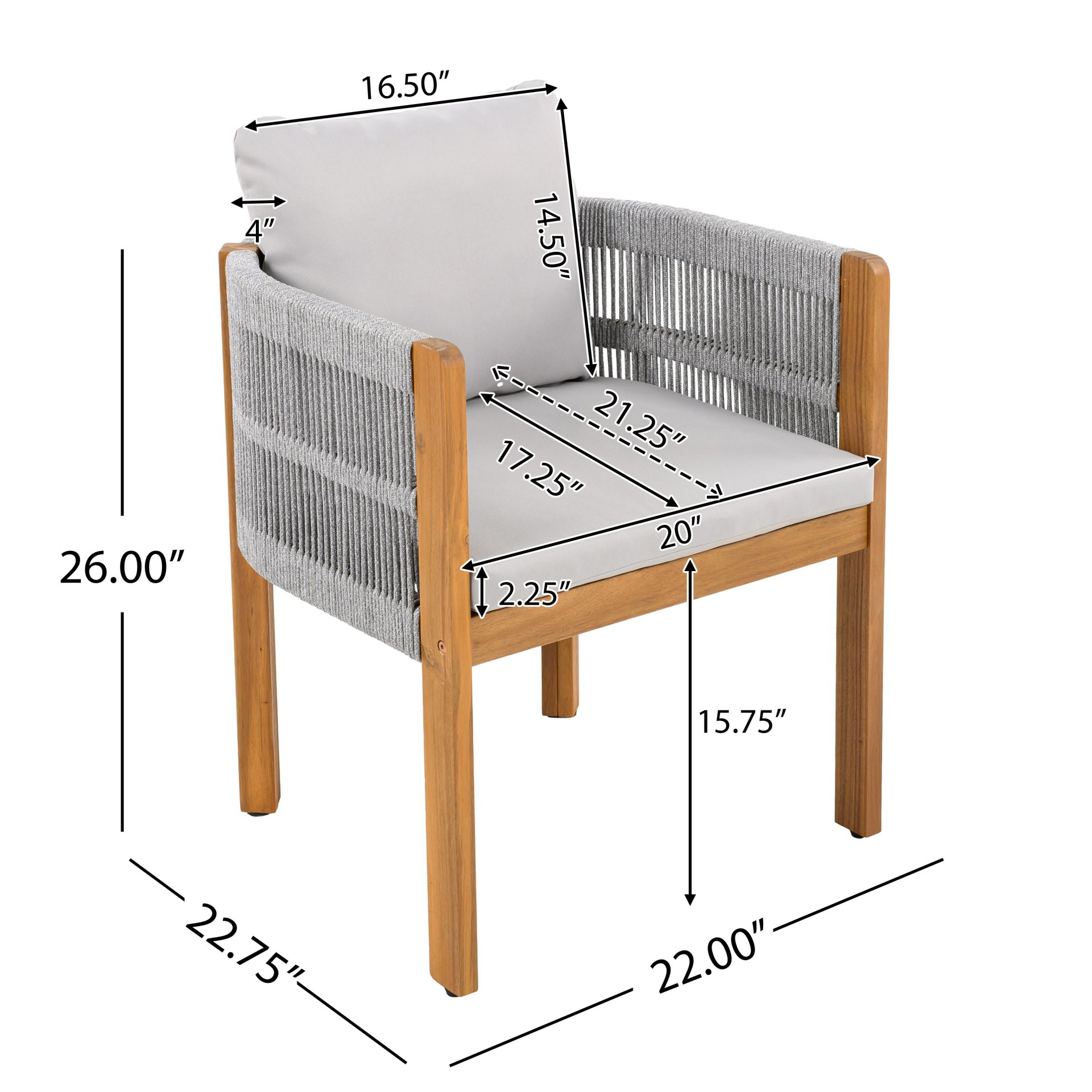 Outdoor Dining Chairs With Rope Handles (Set of 2) - Gray / Teak - Image 3