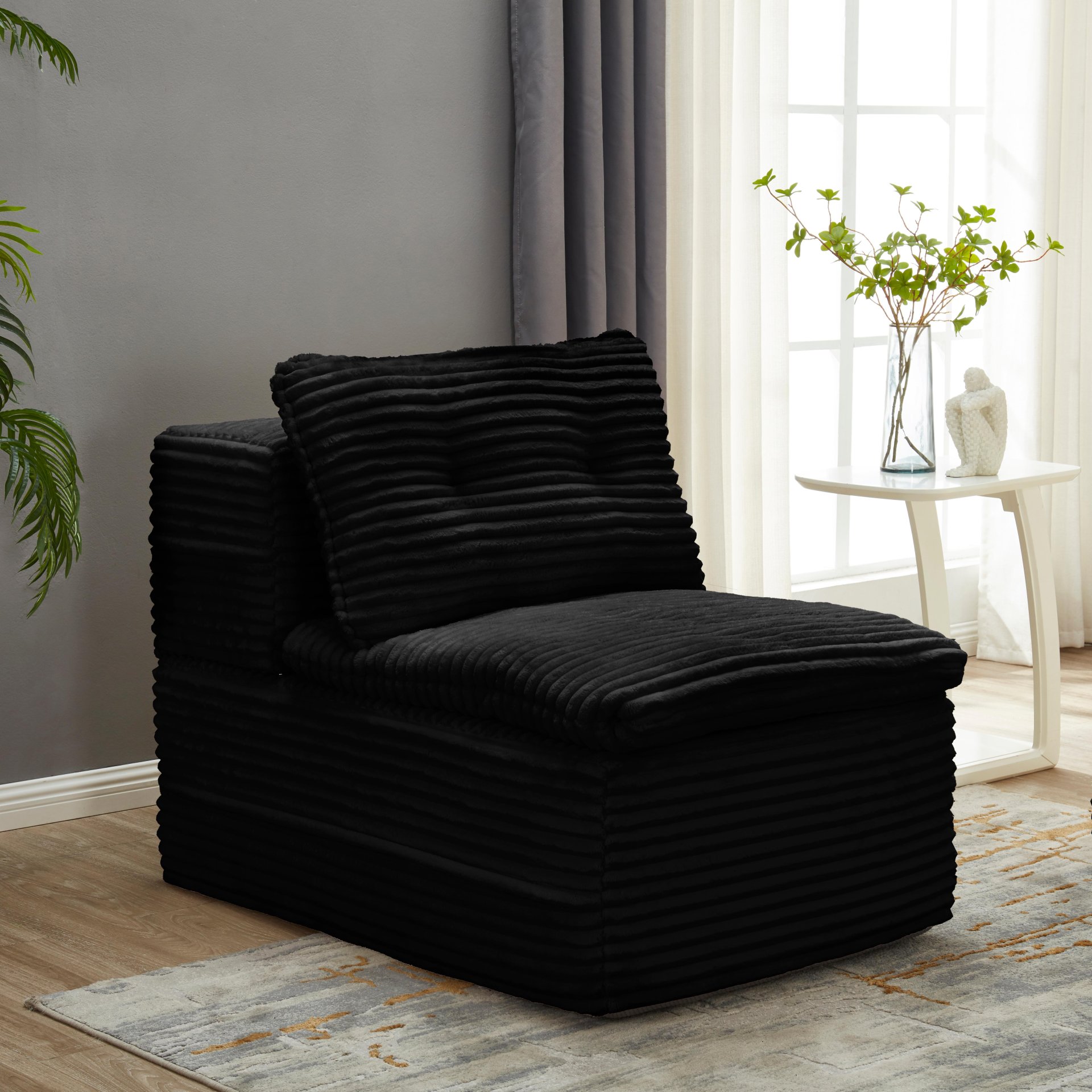 Multi Functional Sectional Sofa Bed With Independent Chaise Lounge And Functional Blanket - Black - Image 4