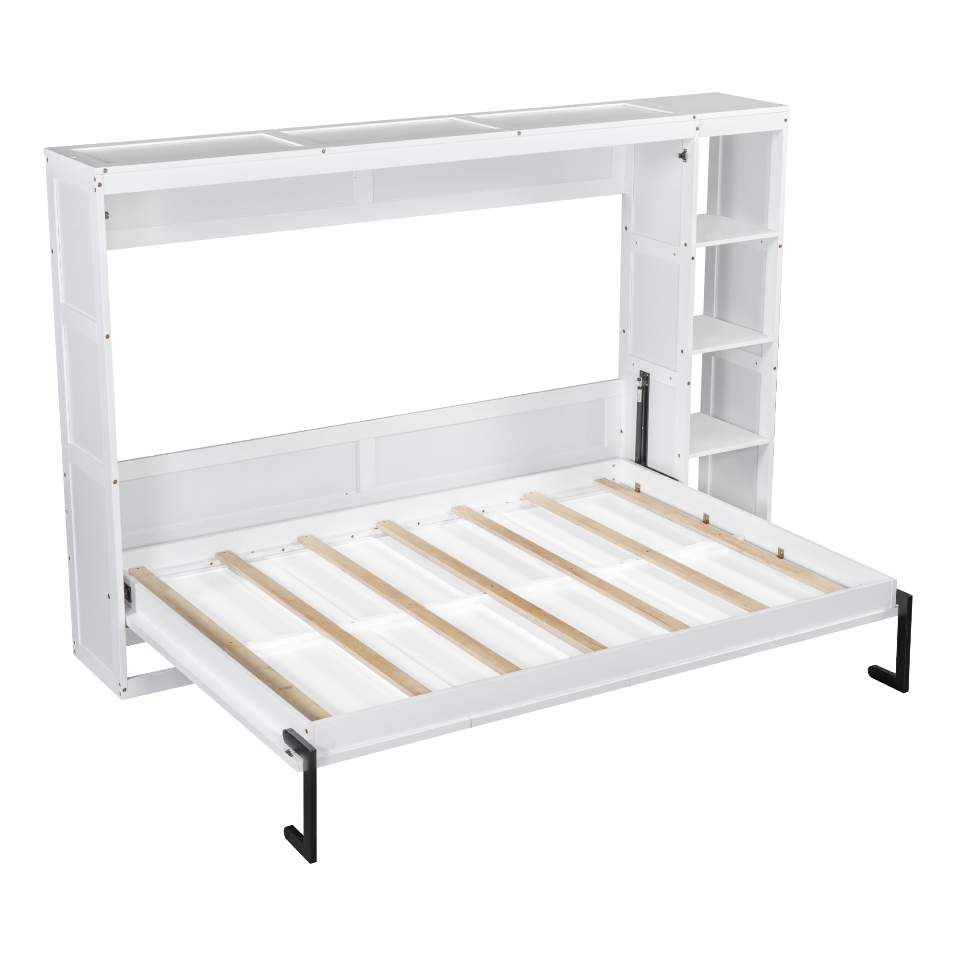 Full Size Murphy Bed With Bookshelf And Storage - White - Image 12