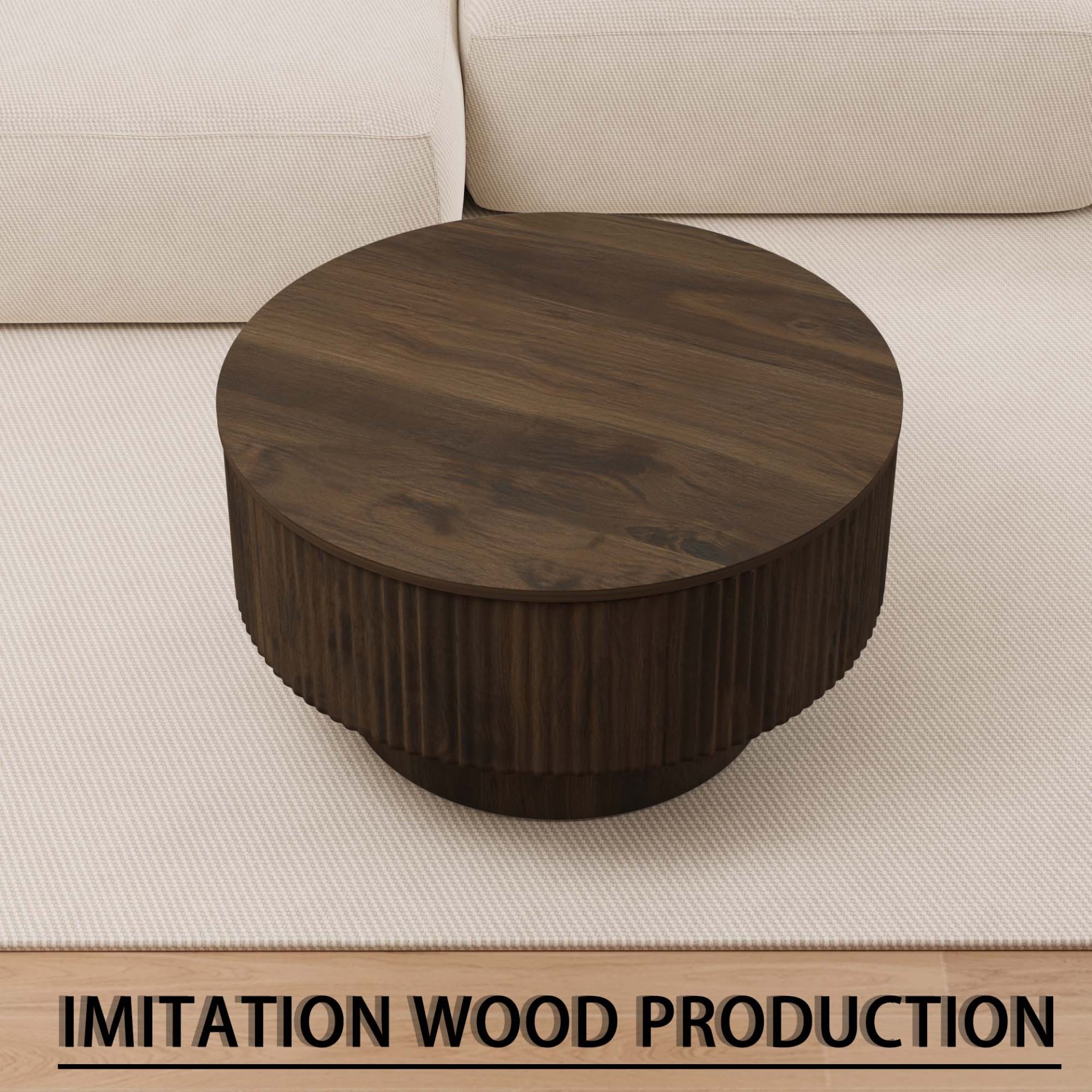 Circular Coffee Table With Stripe Design And Hidden Storage - Walnut - Image 8