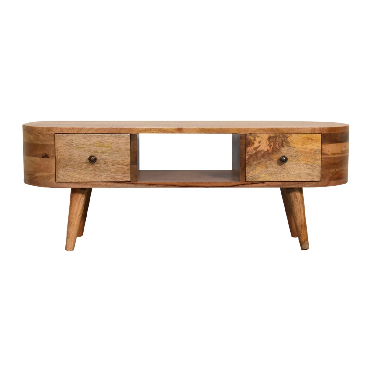 Mini Wooden Rounded Entertainment Unit - Oak - Image 2
