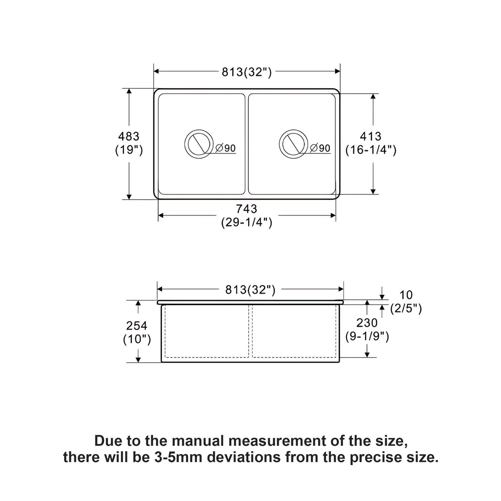 32" Undermount Double Bowl Kitchen Sink Rectangular Deep Dual Bas With Grids - White - Image 3