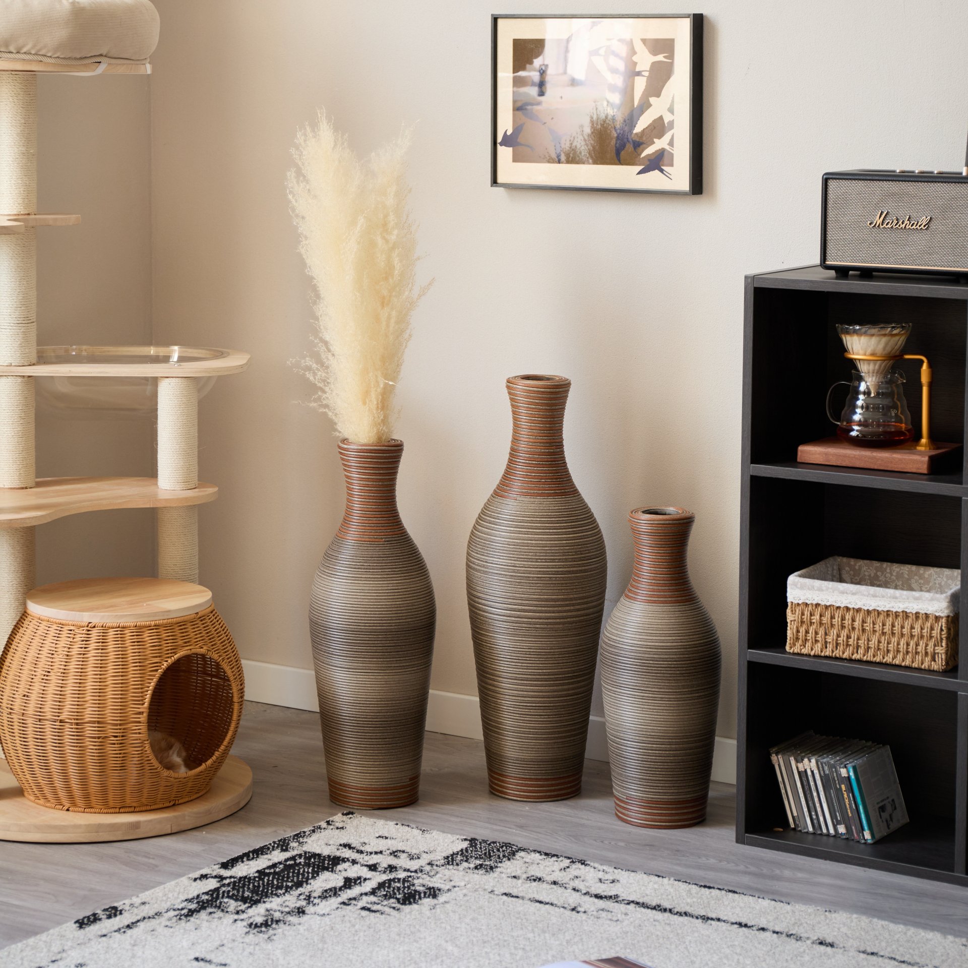 Desktop Vase, Classic And Neat Floor Vase, High Independent Flower Stand, Home Decoration Flower Stand (Set of 3) - Brown Gray - Image 16