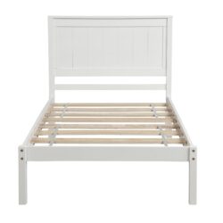 Platform Bed Frame With Headboard, Slat Support, No Box Spring Needed, Twin - White