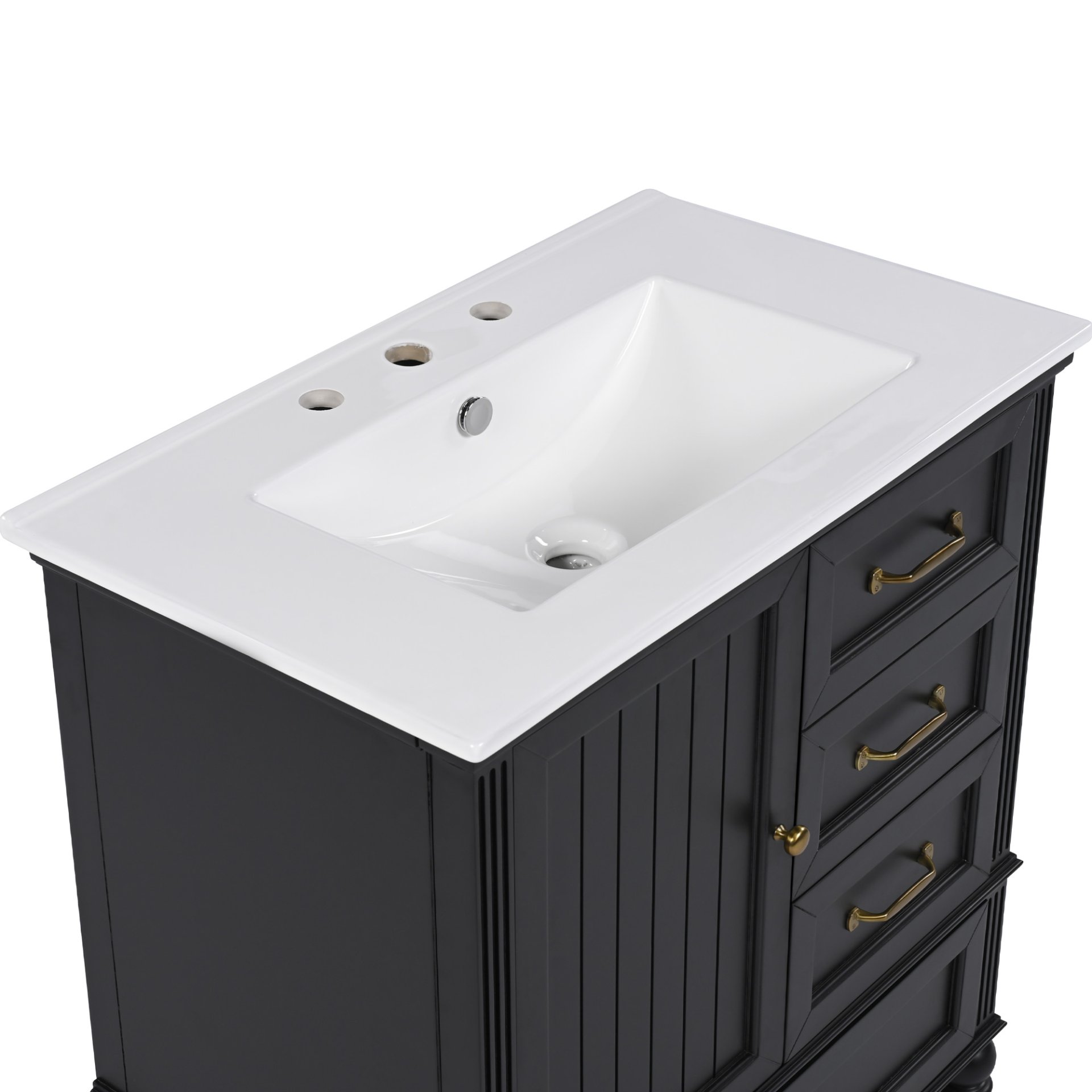 30" Bathroom Vanity With Sink, Cabinet With Door & 3 Drawers - Black - Image 20