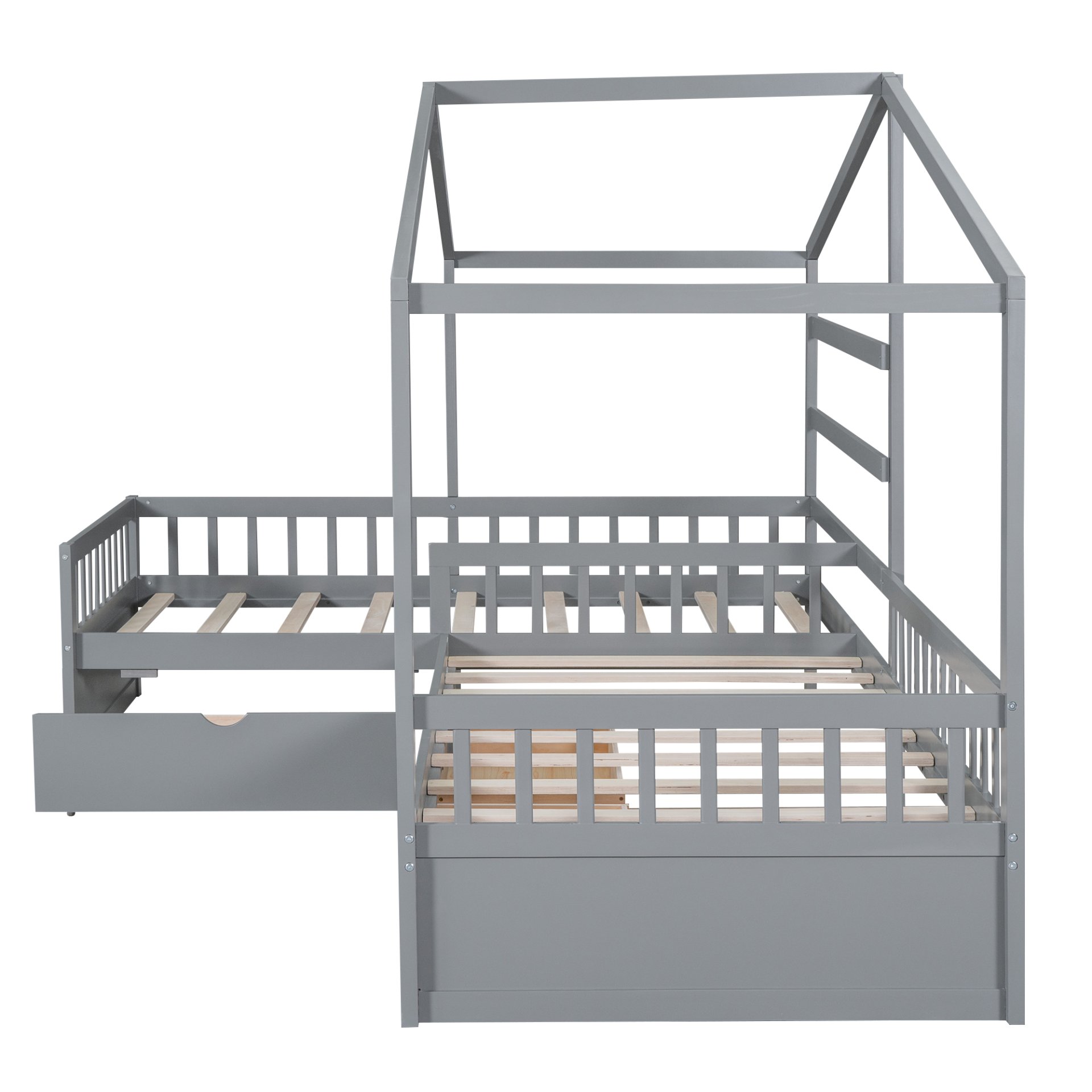 L-Shape Twin Platform Bed With 3 Storage Drawers - Gray - Image 15
