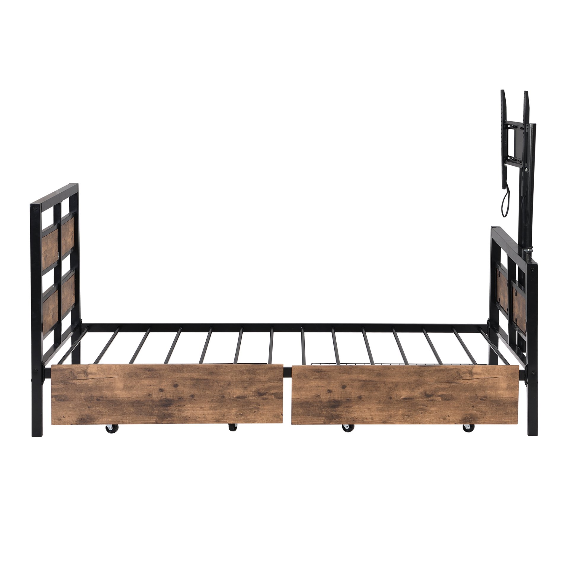 Twin Size Platform Bed With Headboard And Footboard, 2 Storage Drawers And Rotatable TV Stand - Black - Image 14