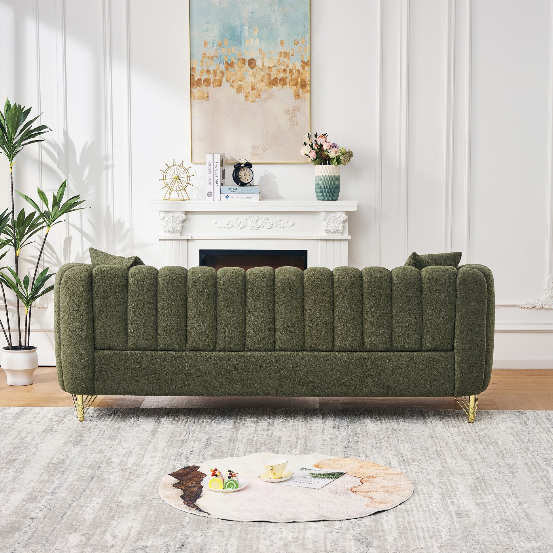 Luxury Oversized Sofa, 3 + 3 Seater, Tufted Couch For Living Room - Green - Image 7