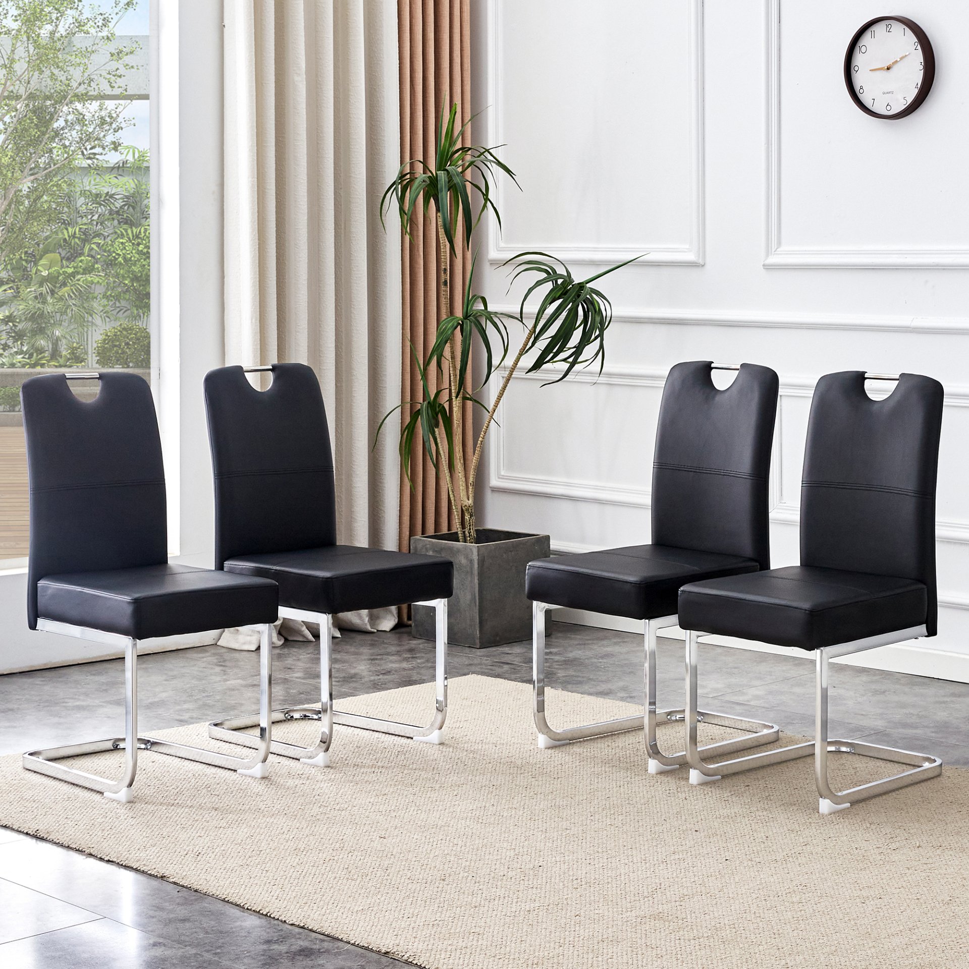 (Set of 4) Thickened Dining Chairs With Built In Spring Packages And Ergonomic Design Perfectly Blending Comfort And Elegance - Black - Image 4