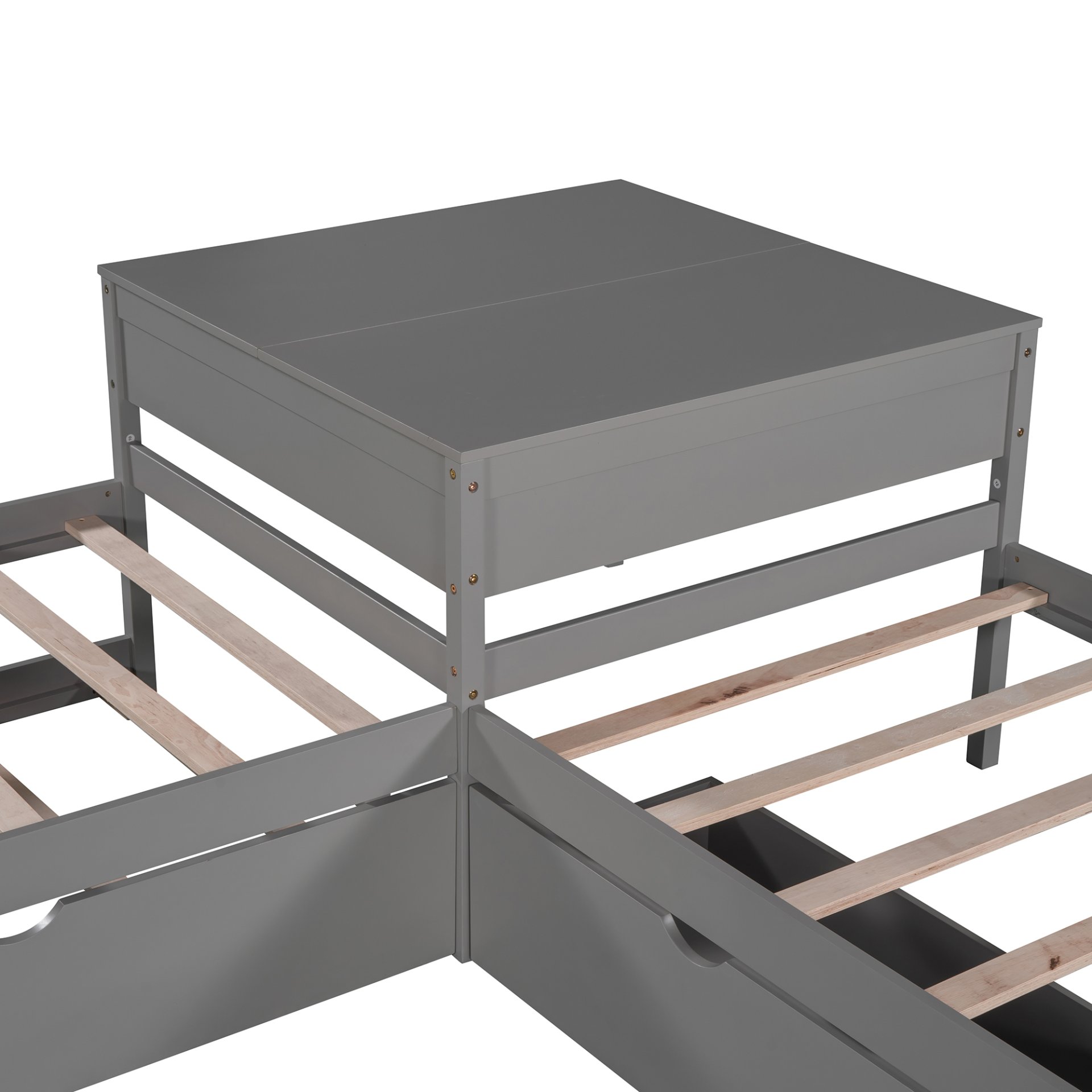 L-Shaped Platform Bed With Trundle And Drawers Linked With Built In Desk, Twin - Gray - Image 13
