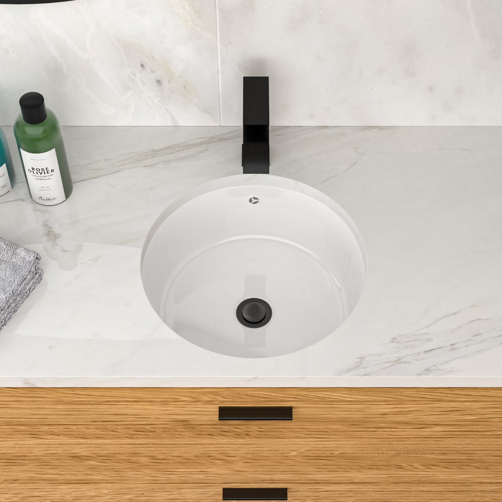 Ceramic Round Undermount Bathroom Sink With Overflow, European Style - White - Image 4