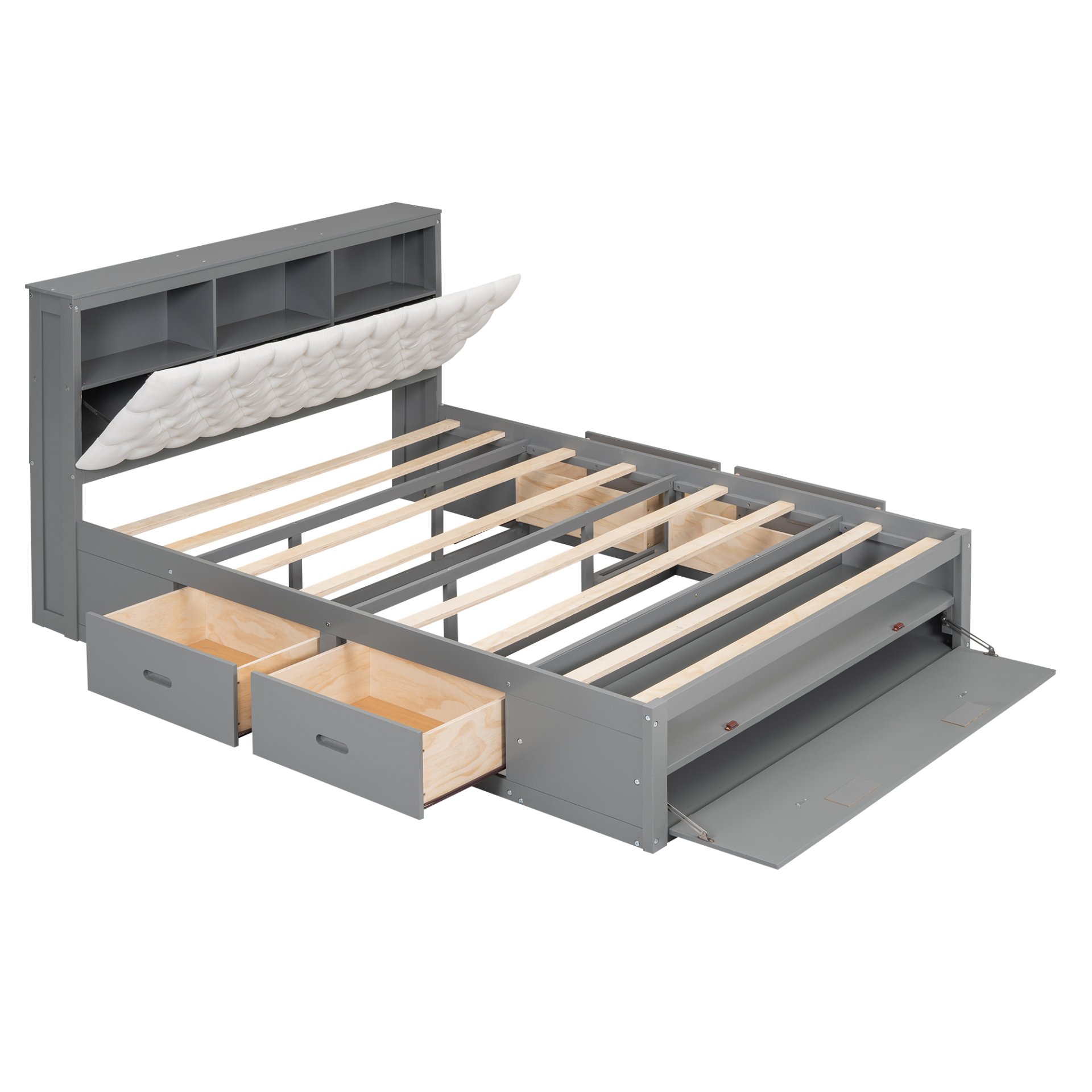 Queen Size Platform Bed With Storage Headboard, Shoe Rack And 4 Drawers - Gray - Image 13