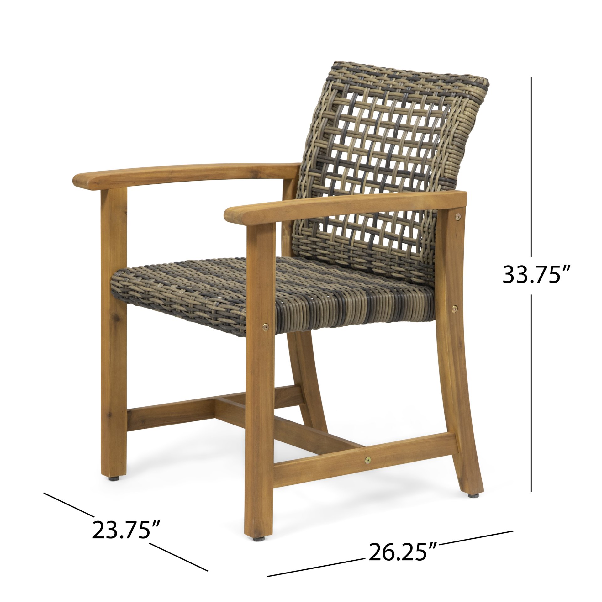 Outdoor Dining Chair (Set of 2), Teak Acacia Wood Frame - Natural Stained - Image 3