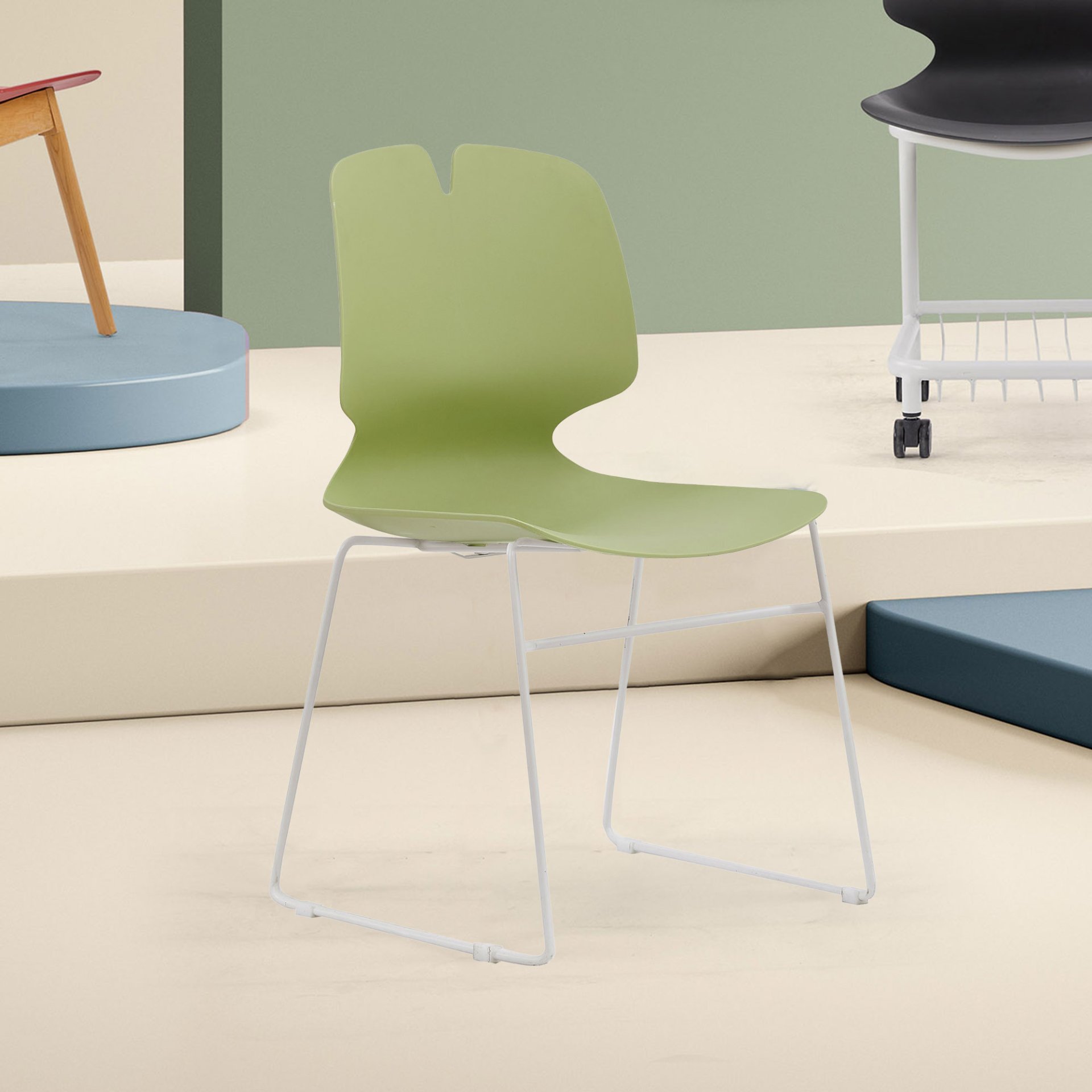 Stacked Office Chairs (Set of 4) - Green / Gray - Image 2