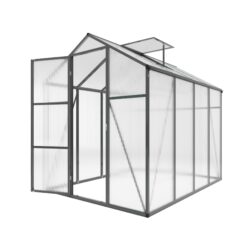 Gain Height Windproof Greenhouse 6 X 8 Ft Polycarbonate With Raised Base And Anchor Alloy Frame, All Season Outdoor Garden Shelter - Black