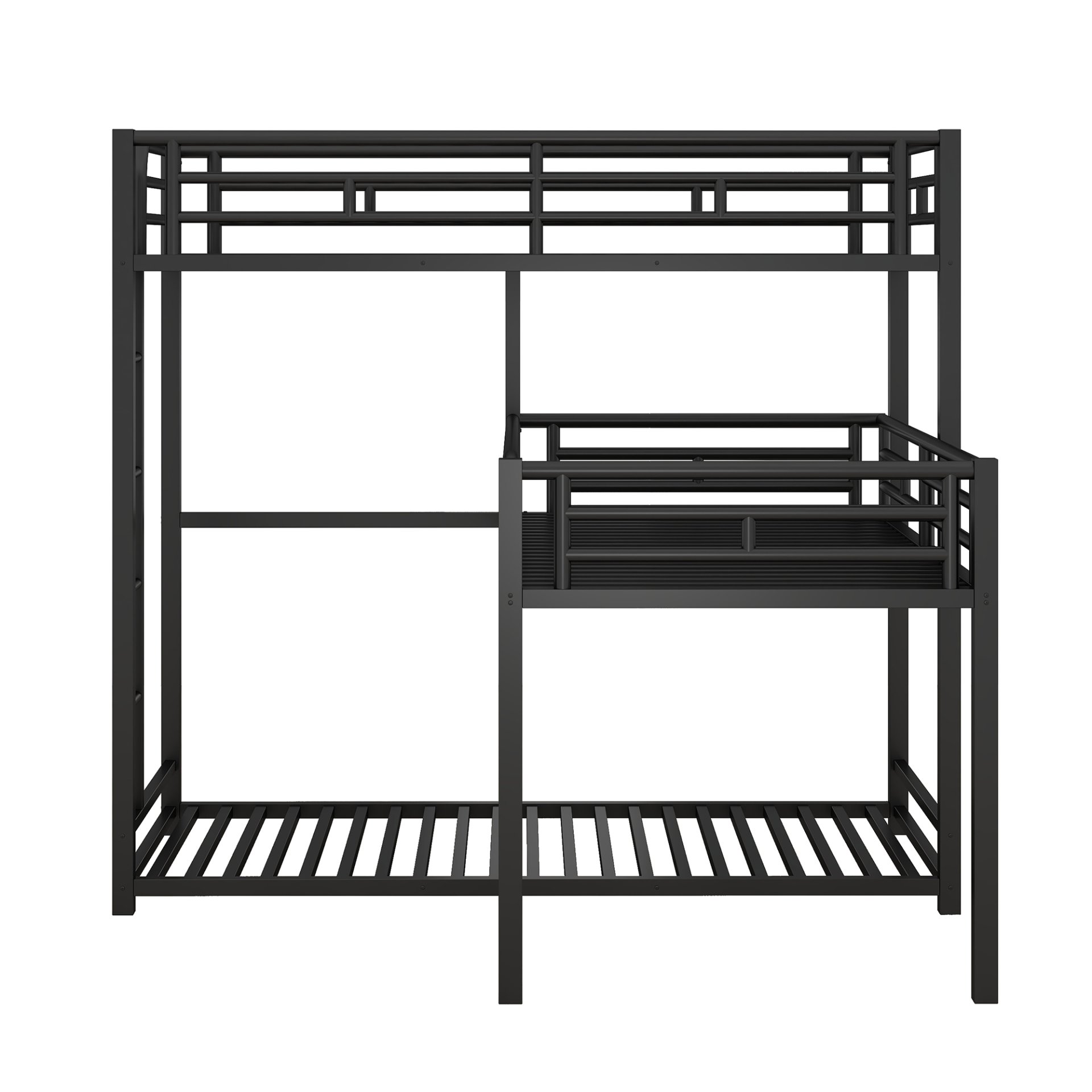 L-Shaped Triple Twin Size Bunk Bed, Industrial Design With Integrated Ladder And Full Length Guardrails - Black - Image 12