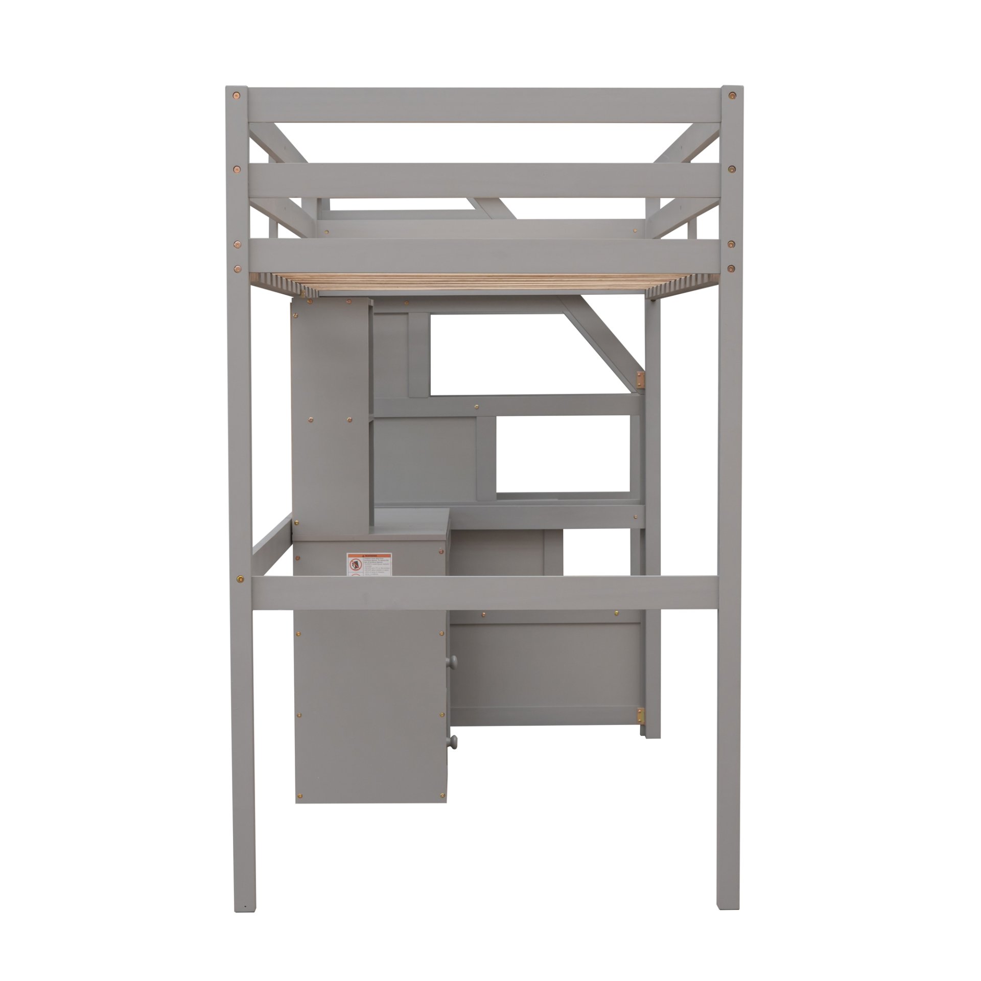 Twin Size Loft Bed With Stand Alone Bunk, Storage Staircase, Desk, Shelves, And Drawers - Gray - Image 14