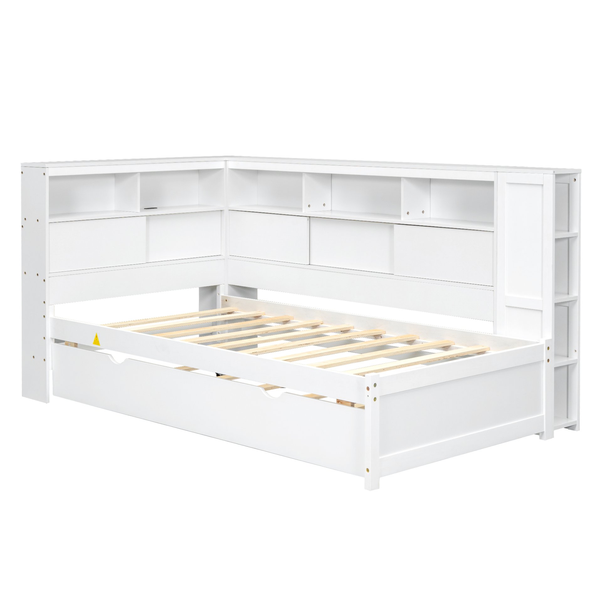 Twin Size Daybed With Storage Shelves, USB Charging, And Trundle Bed - White - Image 10