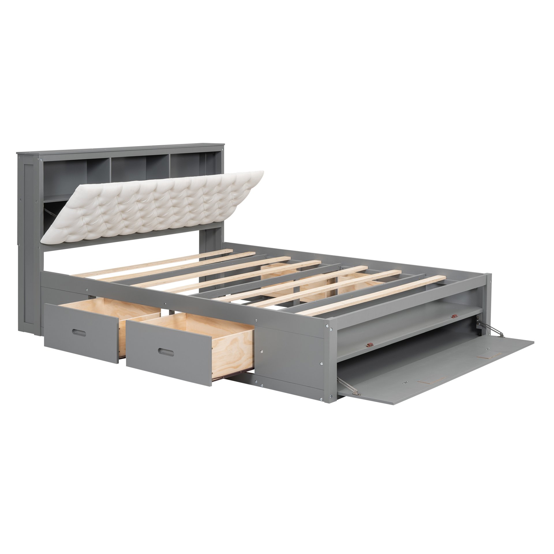Queen Size Platform Bed With Storage Headboard, Shoe Rack And 4 Drawers - Gray - Image 16