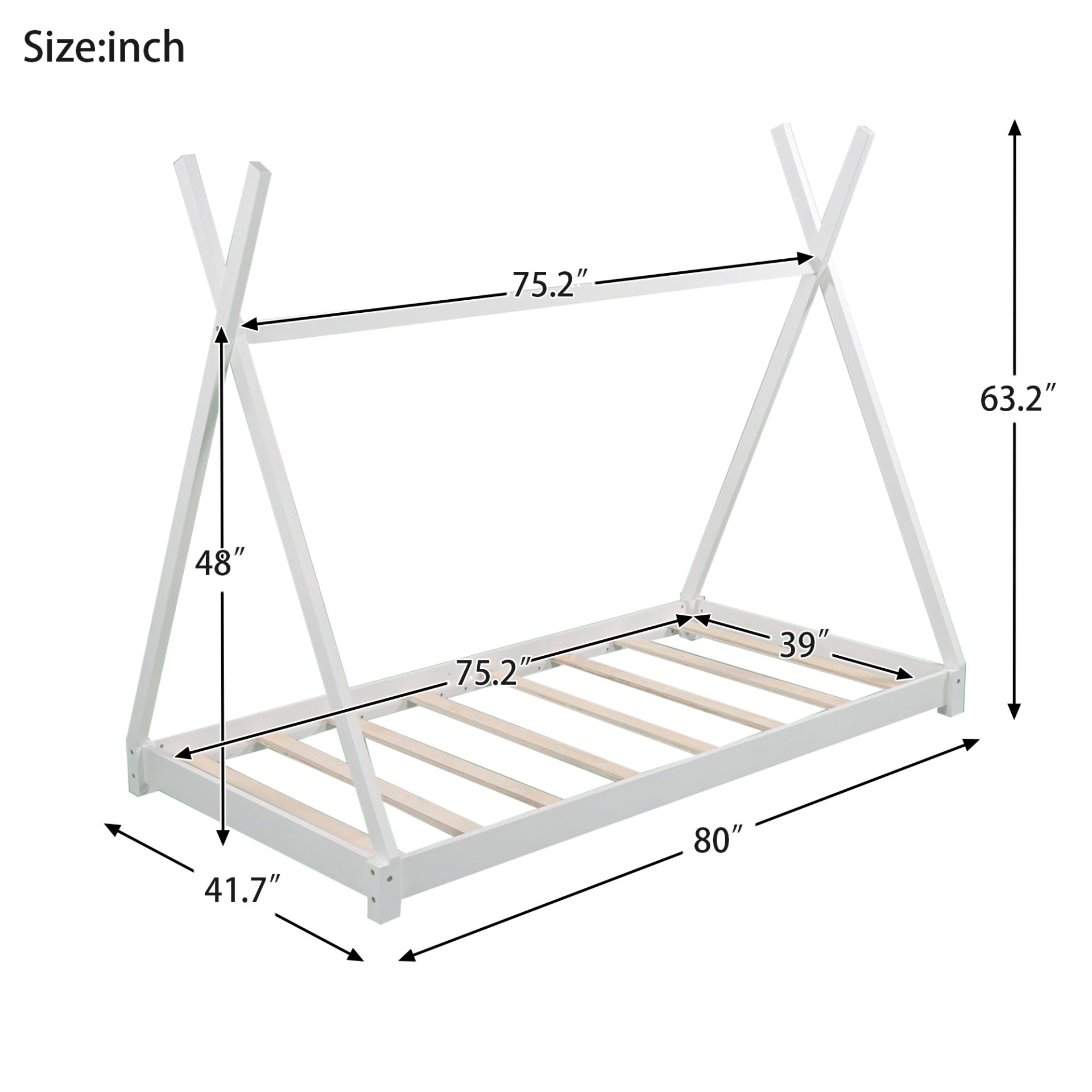 Twin Size House Platform Bed With Triangle Structure - White - Image 3