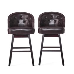 360 Degree Swivel Bar Stool With Stunning Nailhead Trim (Set of 2) - Brown