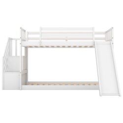Twin Over Twin Bunk Bed With Convertible Slide And Stairway - White